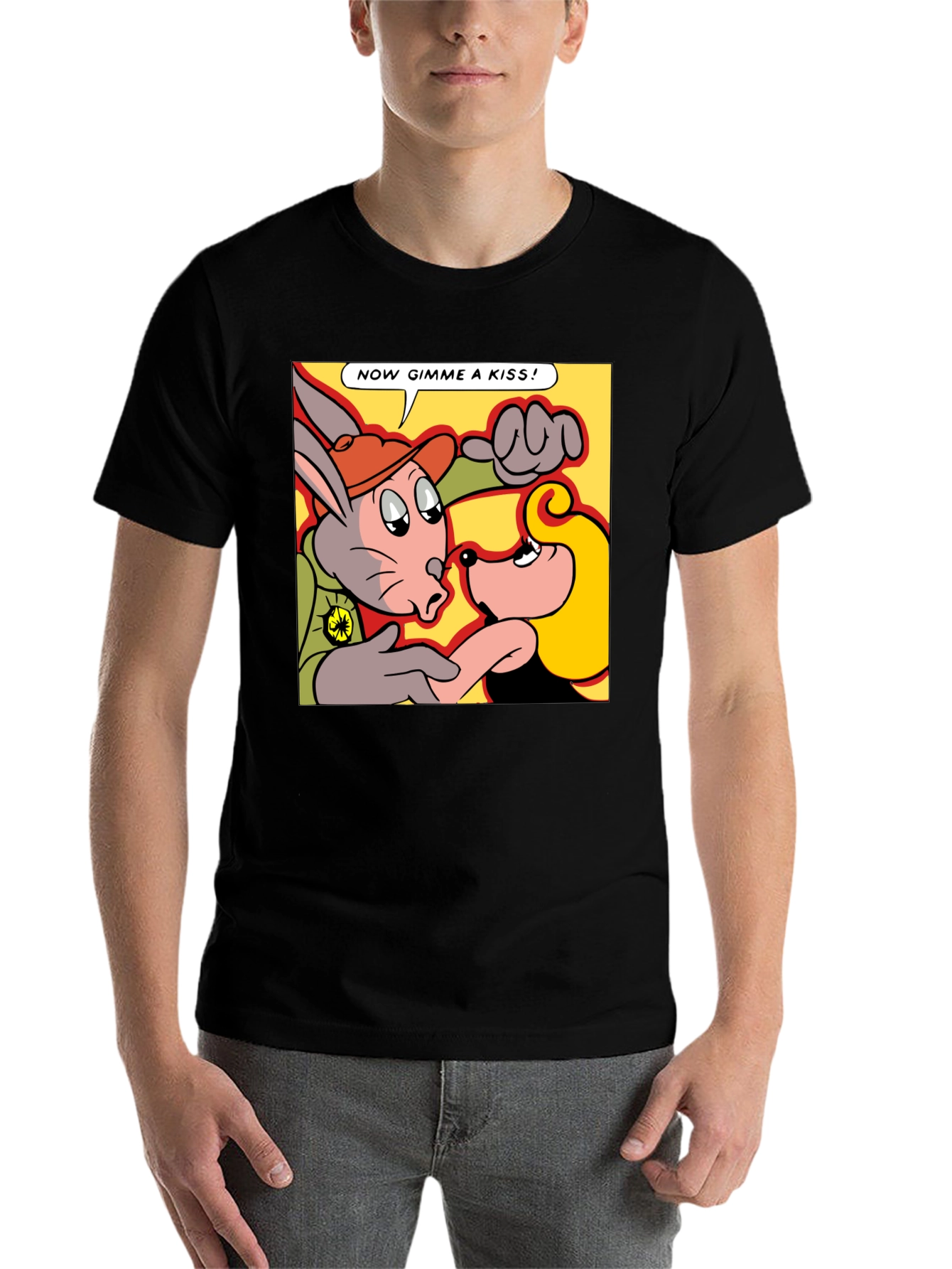 Black Cartoon Kiss T-Shirt - Now Gimme a Kiss! view 7