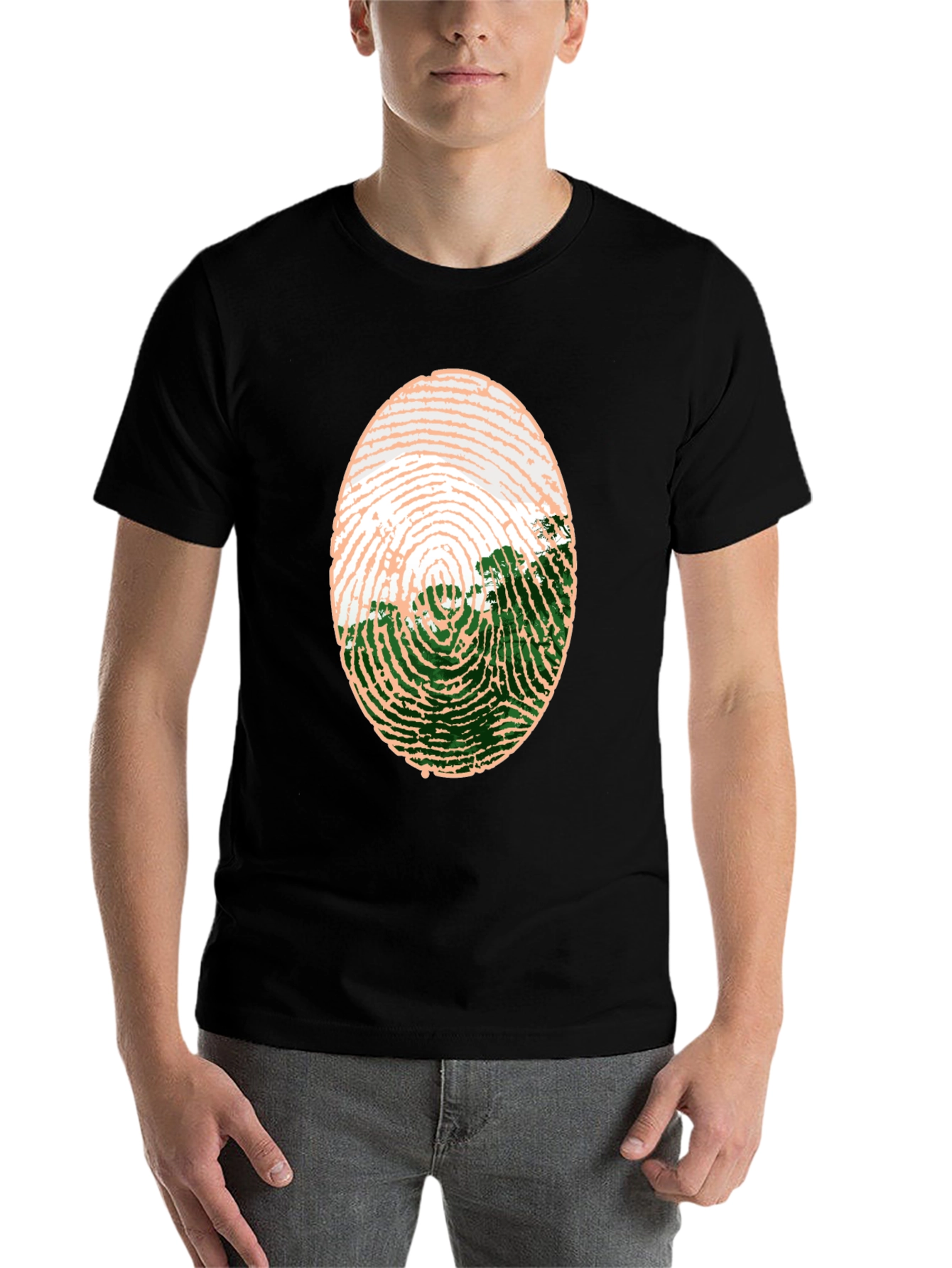 Black Unique Fingerprint Landscape Graphic Tee view 7