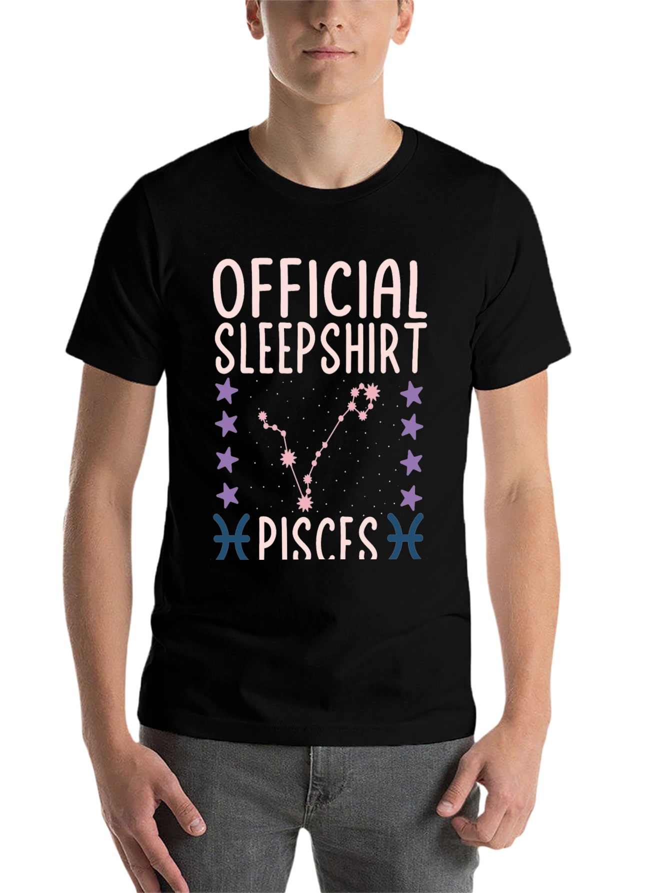Black Official Pisces Sleepshirt - Zodiac Sign Tee view 7