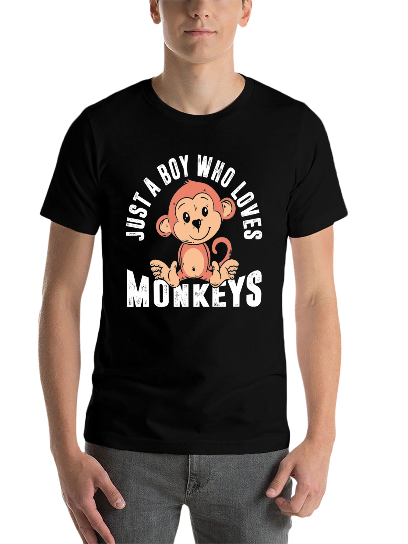 Black Boy's Monkey Lover T-Shirt - Just a Boy Who Loves Monkeys view 7