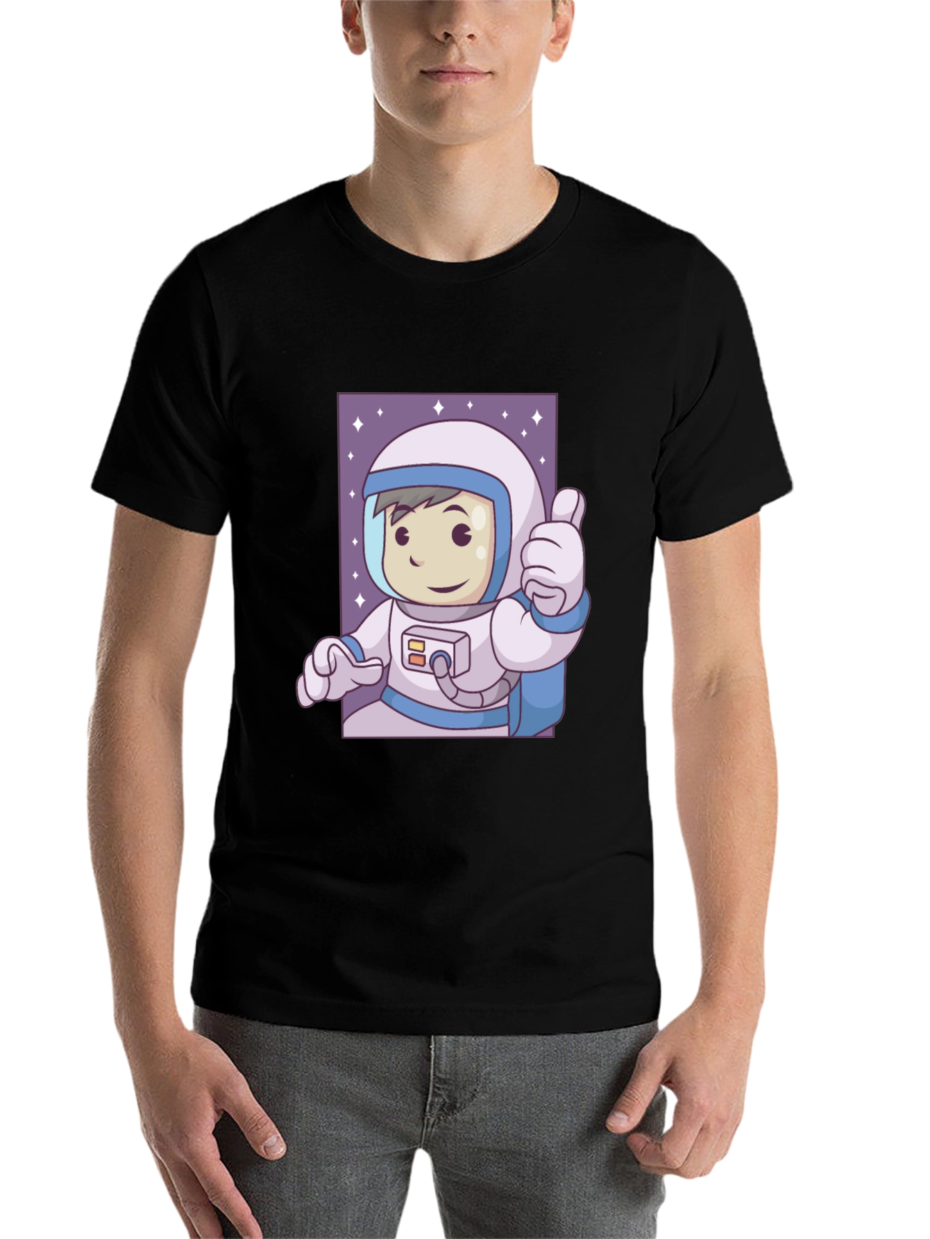 Black Cartoon Astronaut Graphic T-Shirt view 7