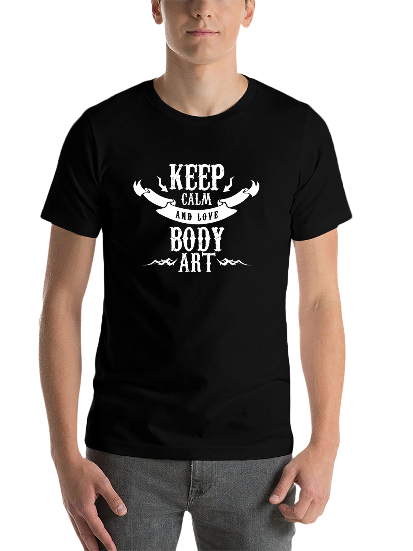 Black Keep Calm and Love Body Art Graphic Tee - Black view 7