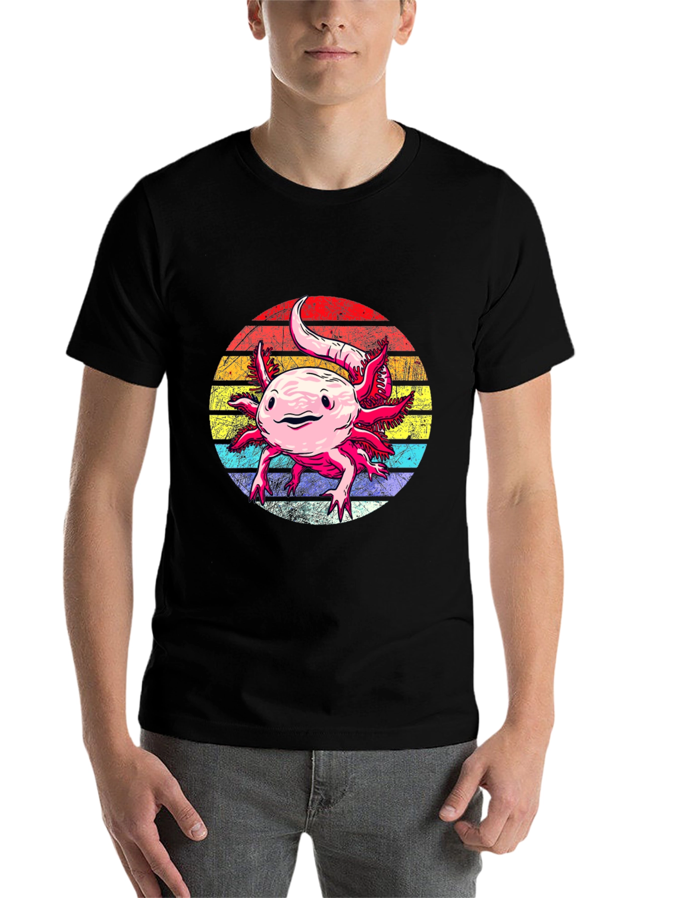 Black Axolotl Retro Sunset Graphic Tee view 7