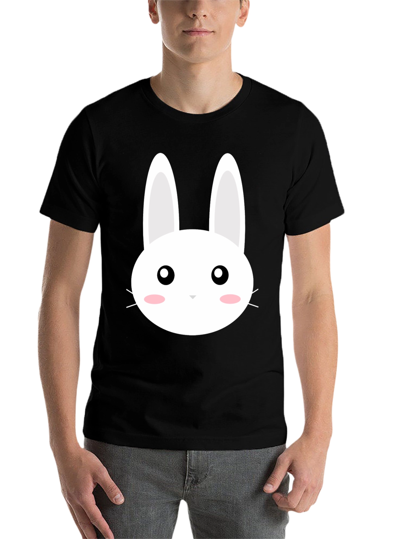 Black Cute Bunny Graphic Black T-Shirt view 7