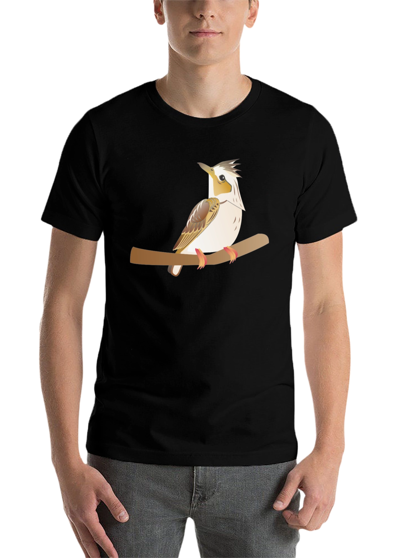 Black Bird on Branch Graphic Tee - Unisex Black T-Shirt view 7
