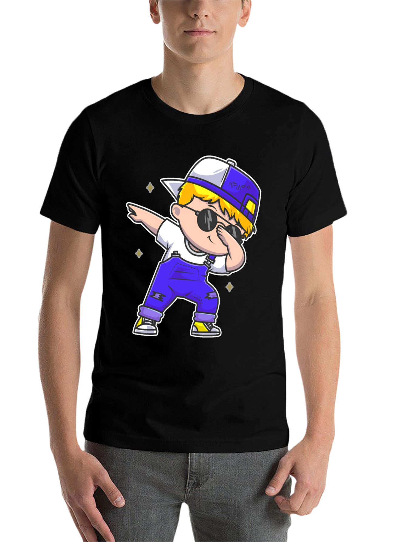 Black Dabbing Kid Graphic Tee - Trendy Cartoon T-Shirt view 7