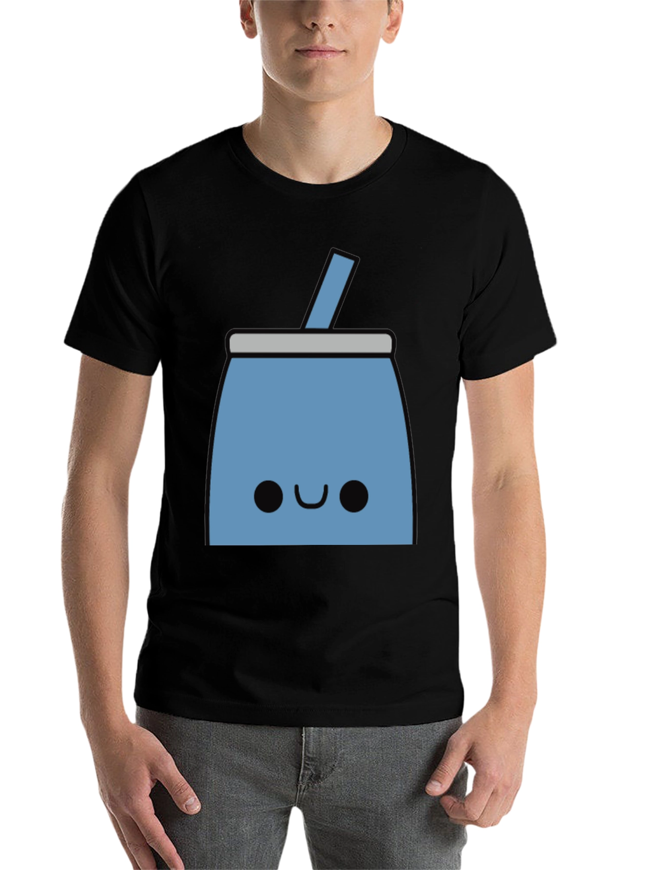 Black Cute Blue Drink Black T-Shirt view 7