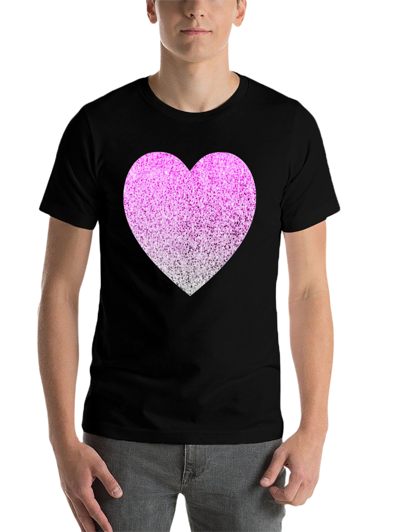 Black Sparkly Heart Graphic Tee - Black Cotton Blend view 7
