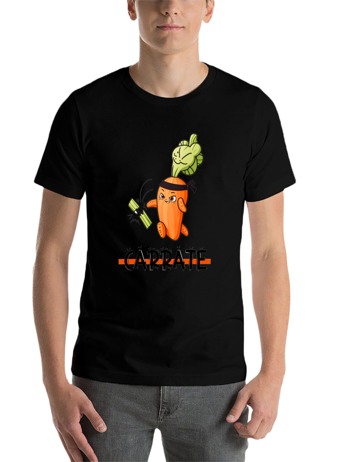 Black Carra-te T-Shirt: Funny Carrot Karate Design view 7