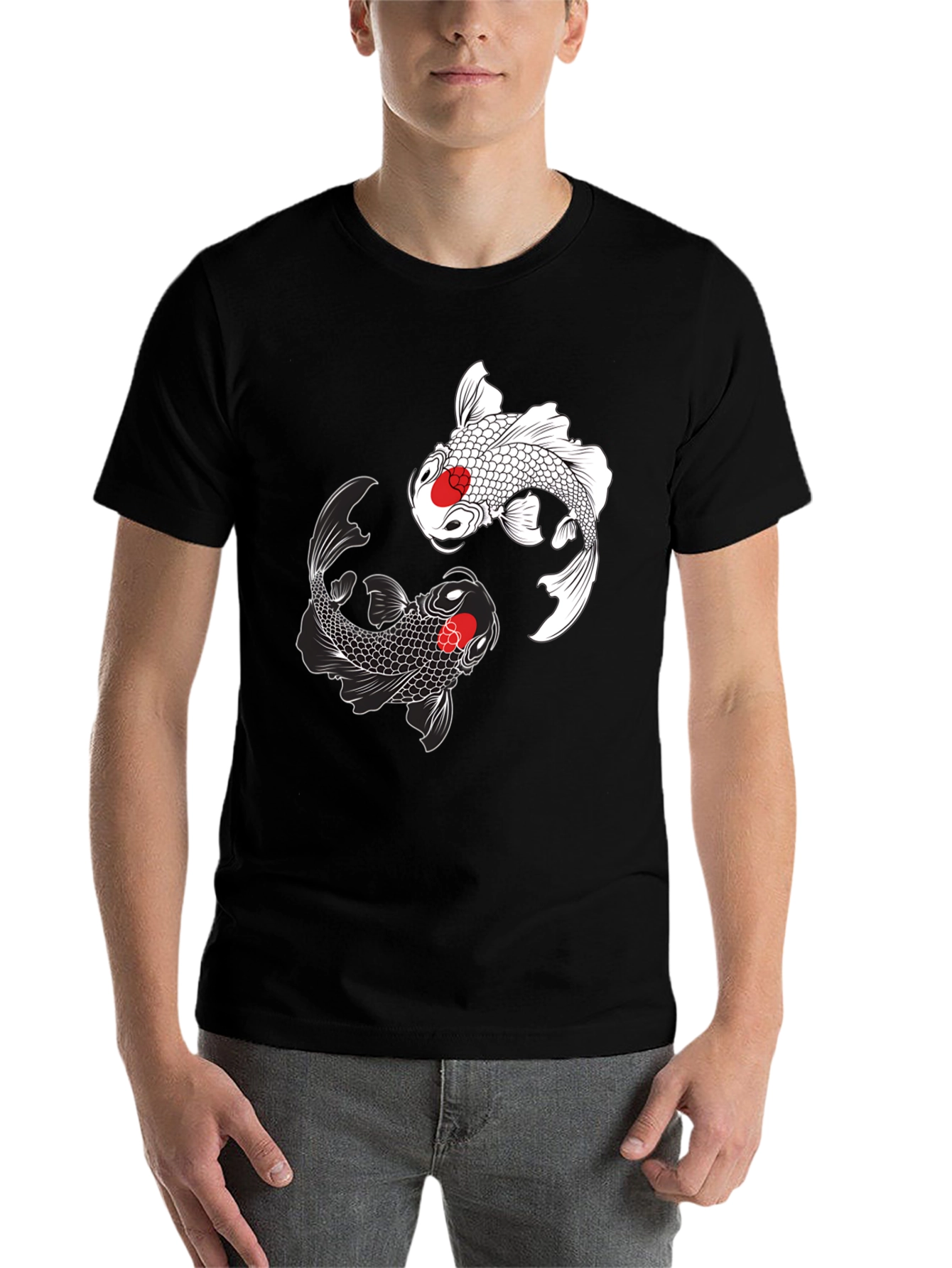 Black Koi Fish Yin Yang Graphic Tee - Black view 7