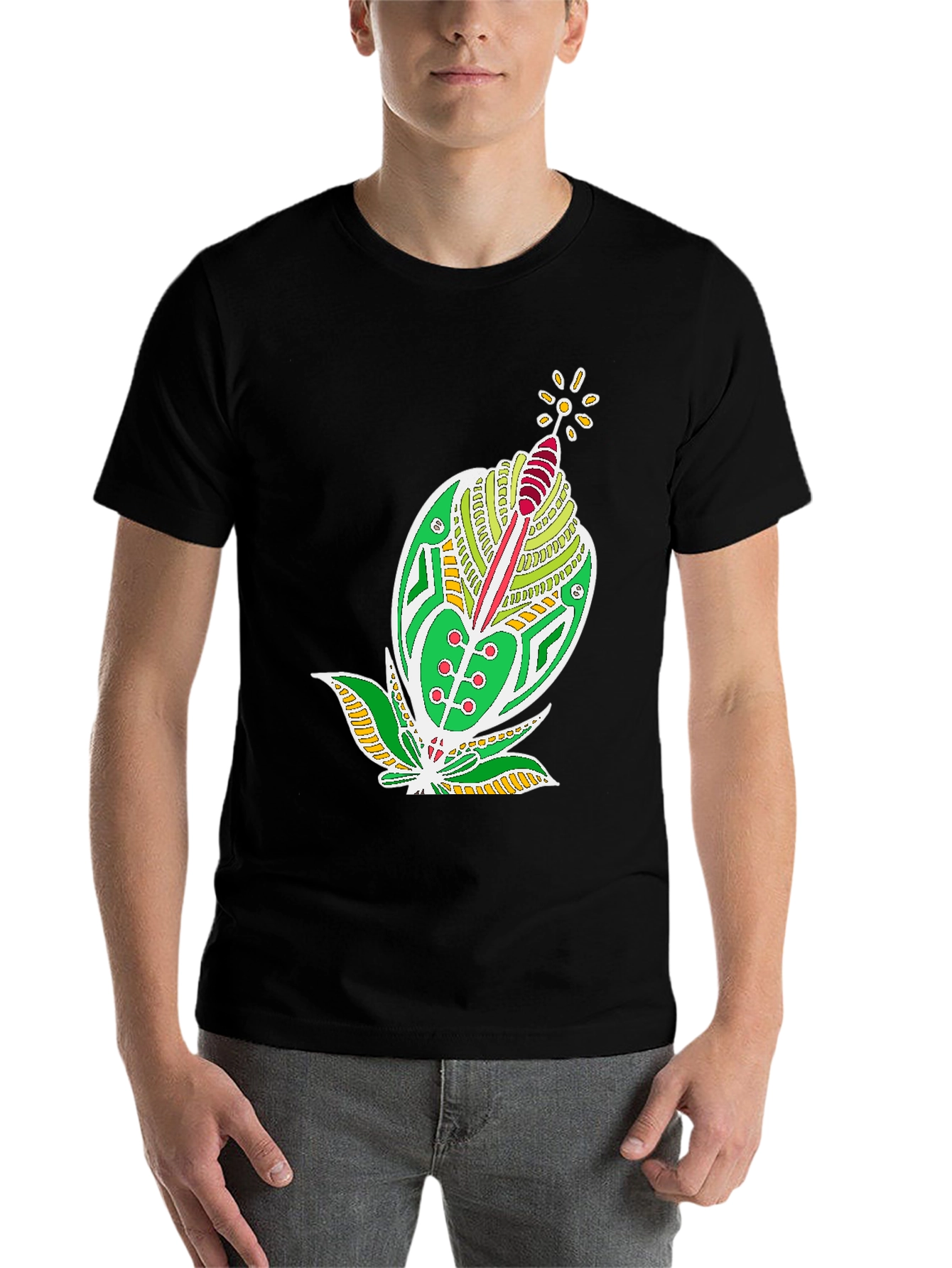 Black Unique Graphic Tee - Black Cotton Blend view 7