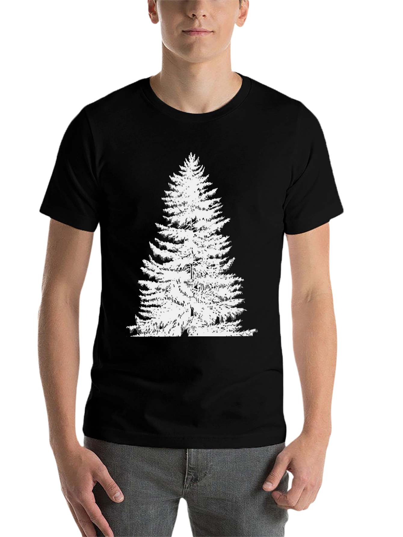 Black Evergreen Tree Graphic Tee - Black Cotton T-Shirt view 7