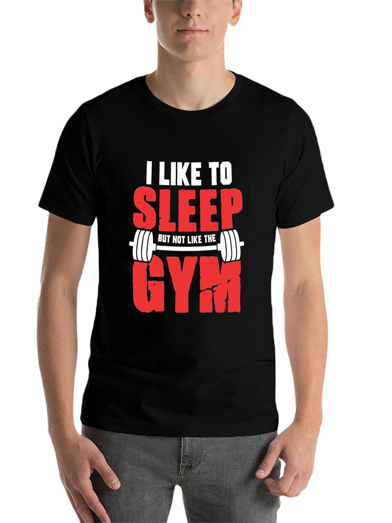 Black Funny Gym Hater T-Shirt: I Like to Sleep view 7