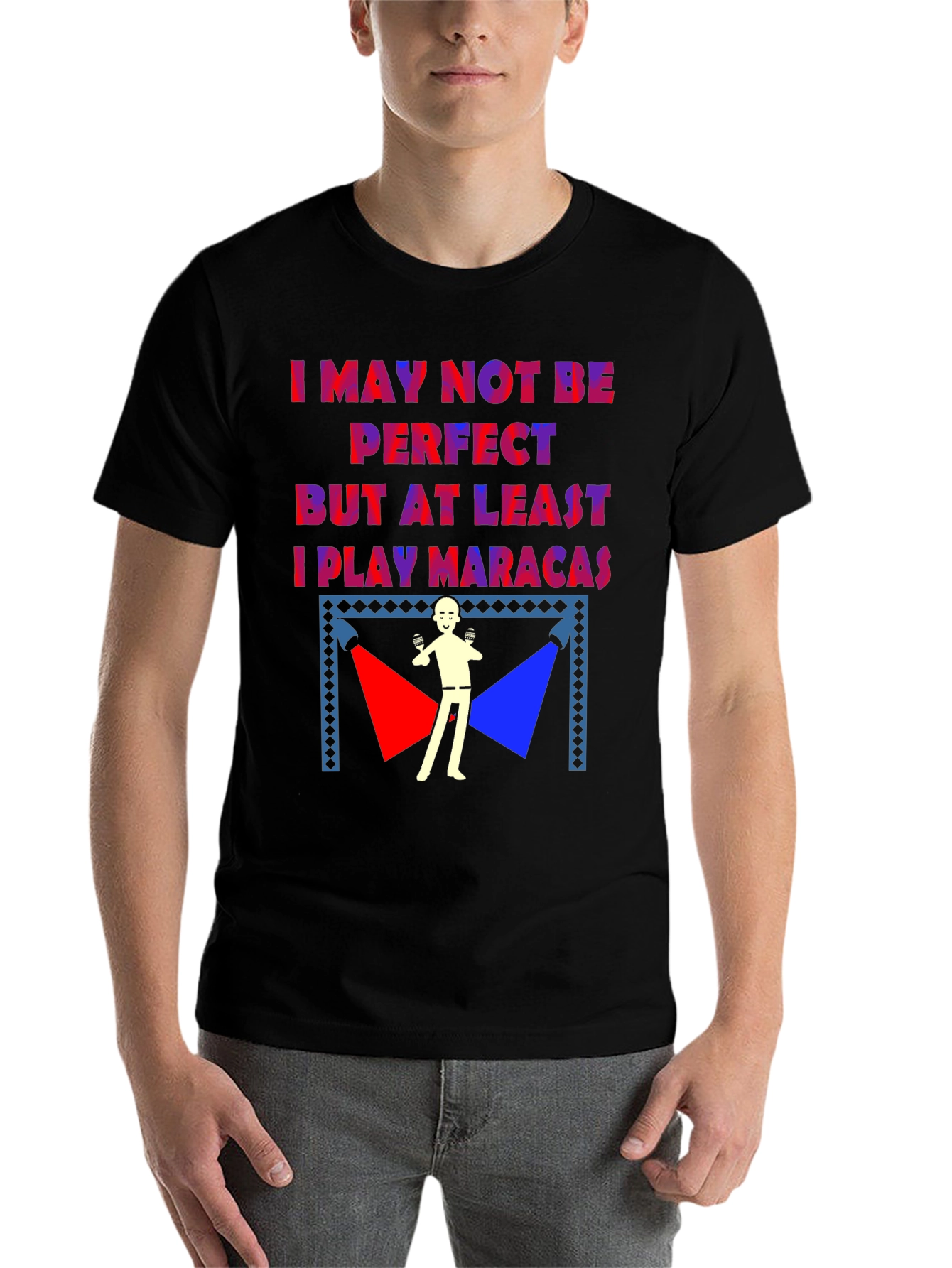 Black Funny Maraca Player T-Shirt view 7