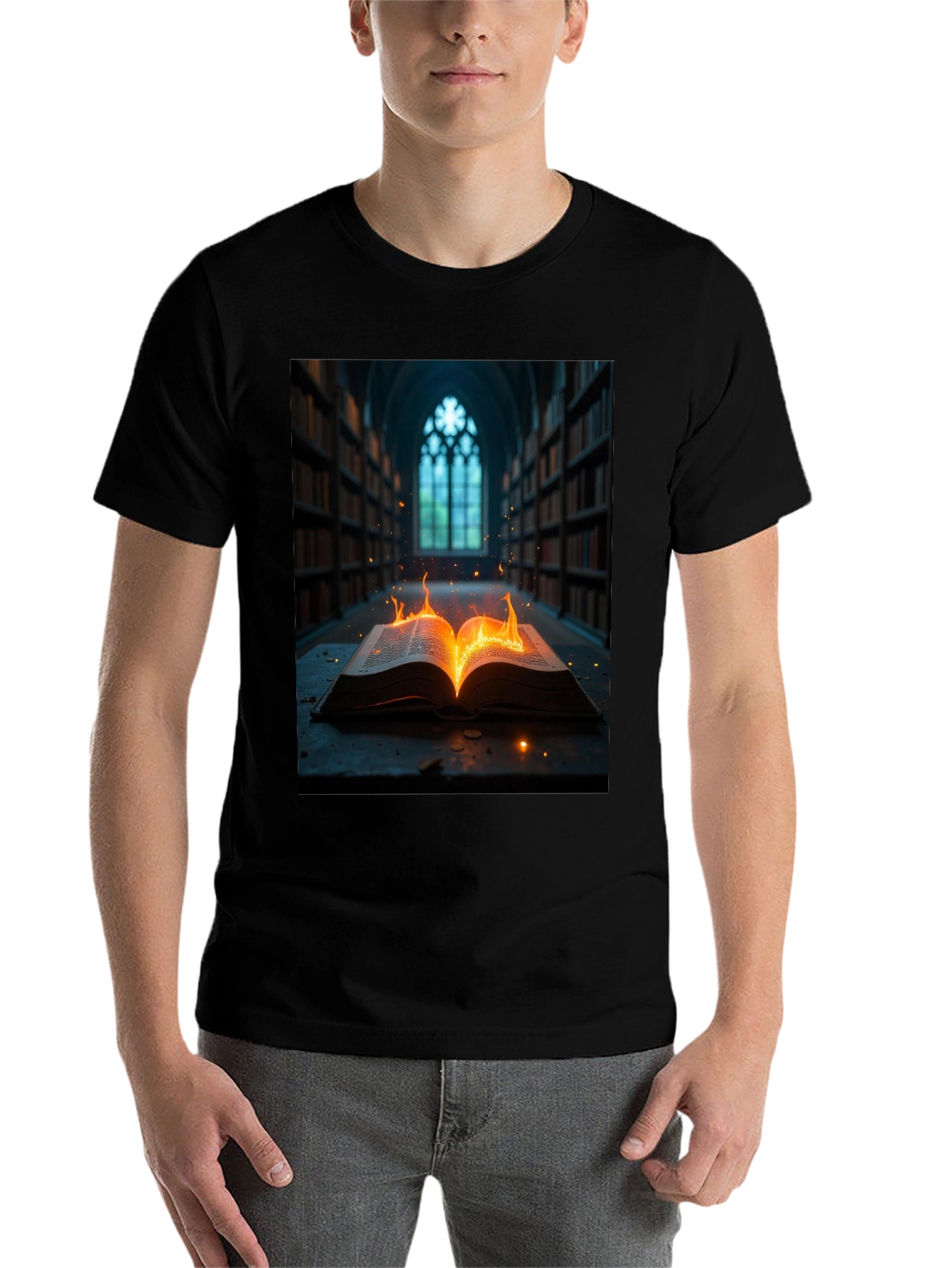 Black Mystical Burning Book Graphic Tee view 7