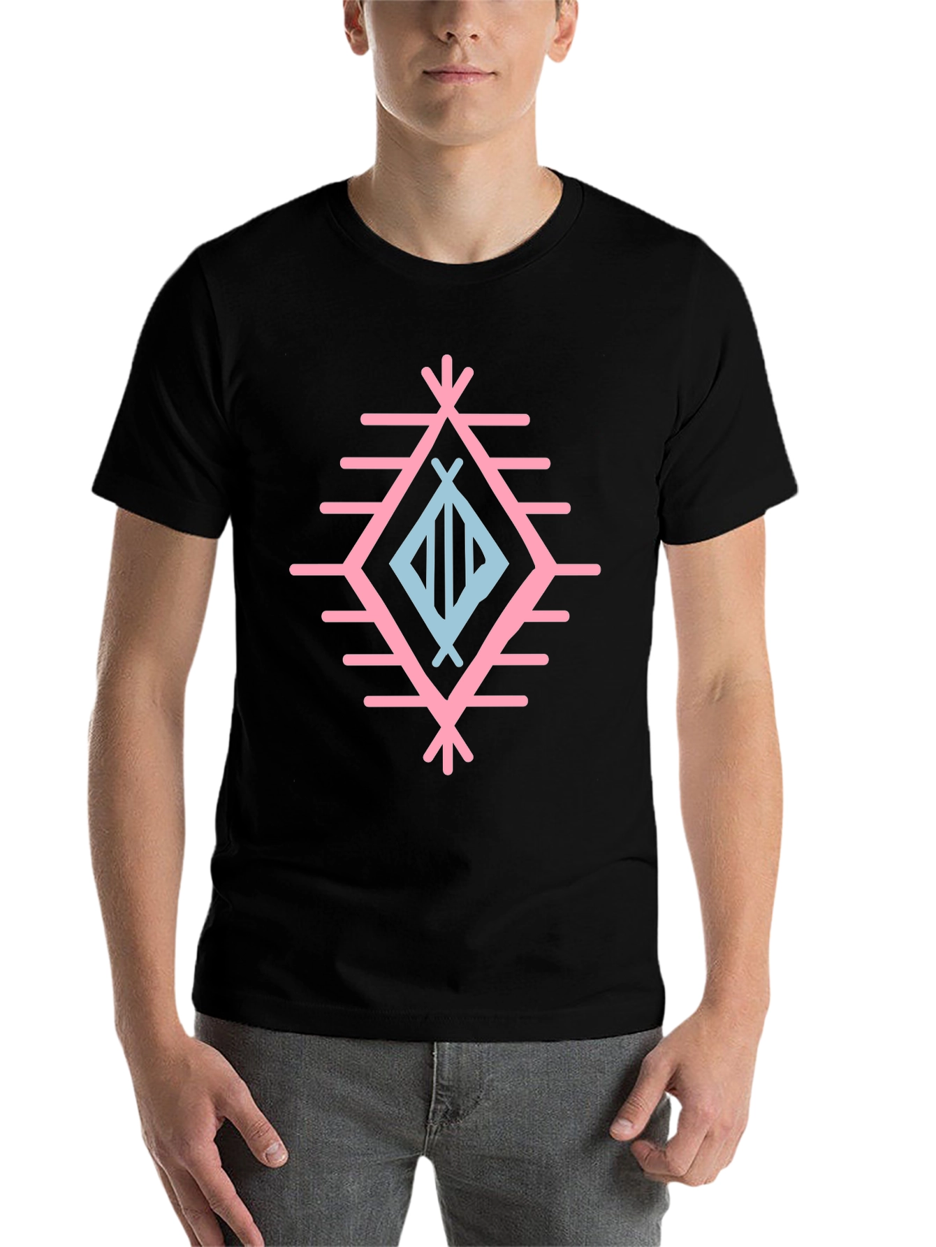 Black Geometric Design T-Shirt view 7