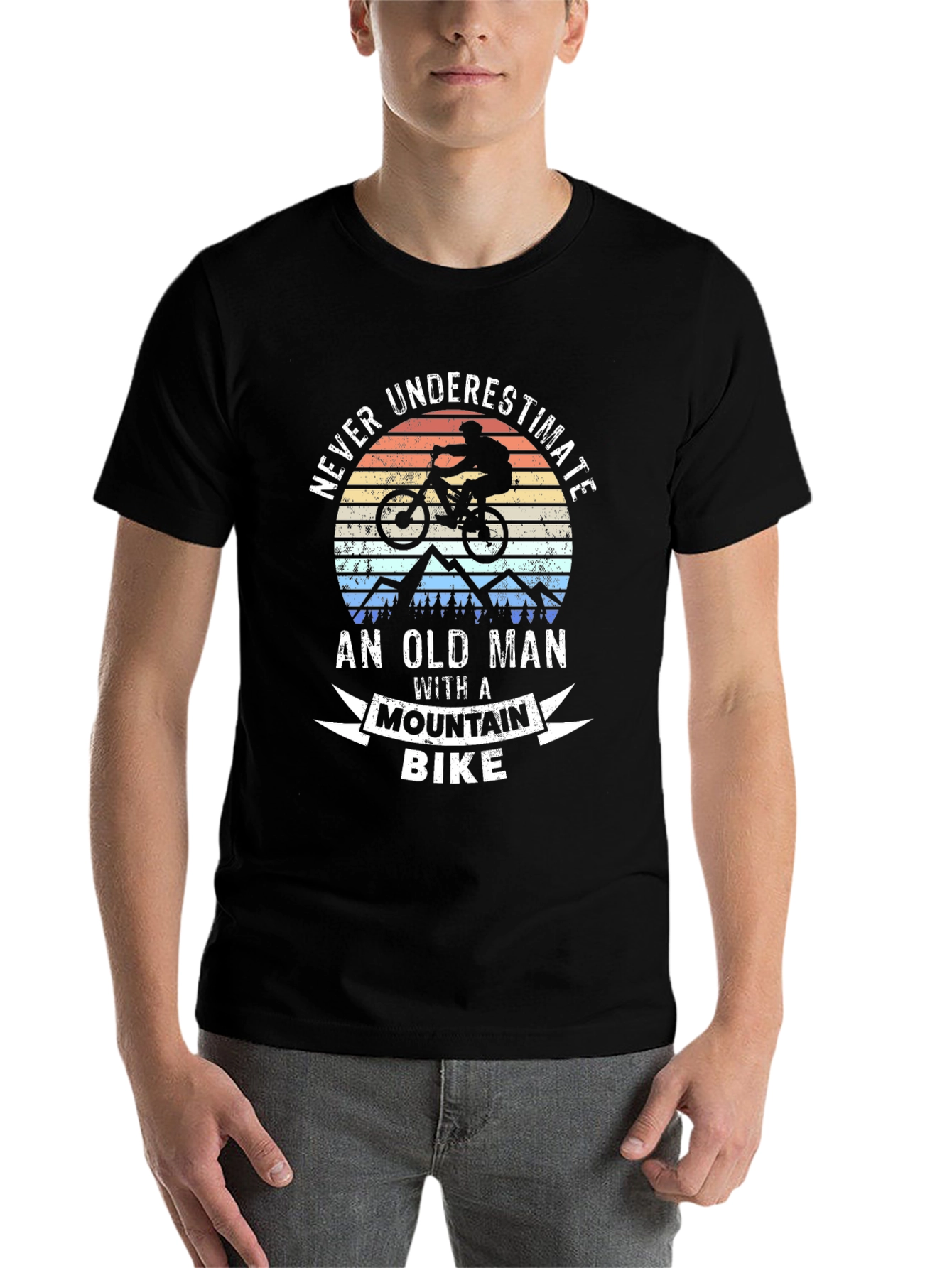 Black Never Underestimate Mountain Bike Graphic Tee view 7