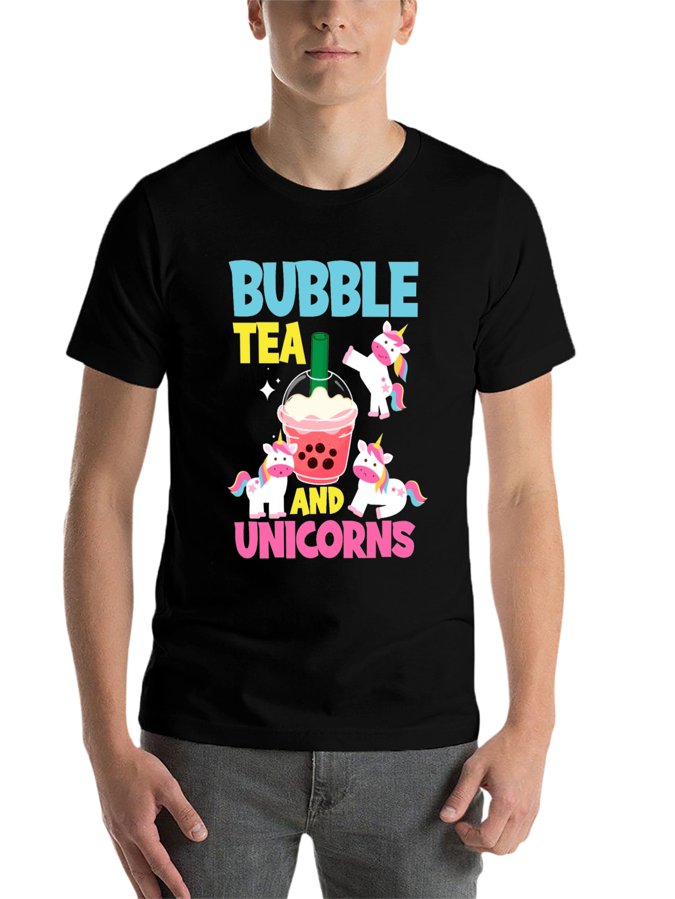 Black Bubble Tea & Unicorns Graphic Tee view 7
