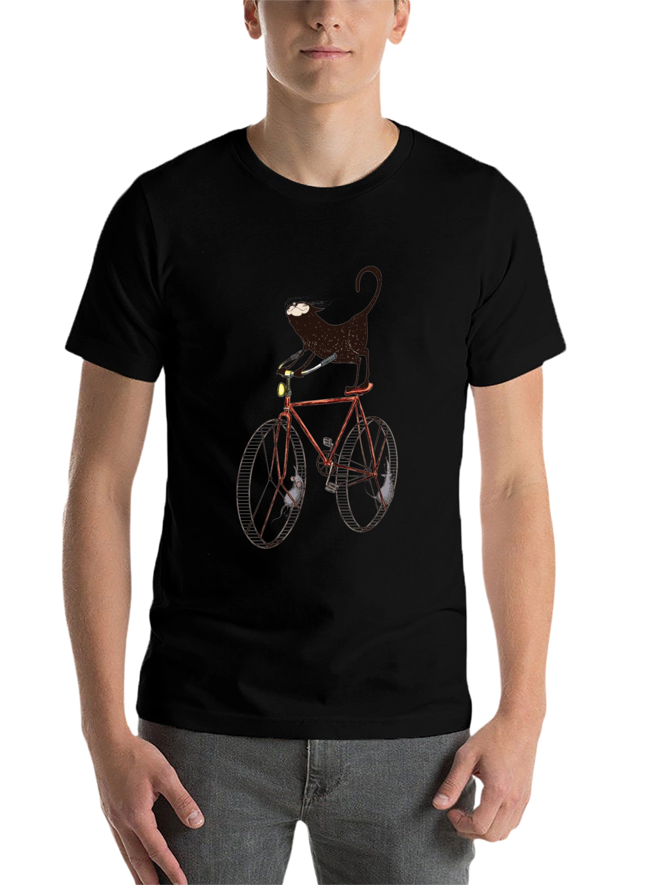 Black Cat on Bike Graphic Tee - Unique Novelty T-Shirt view 7