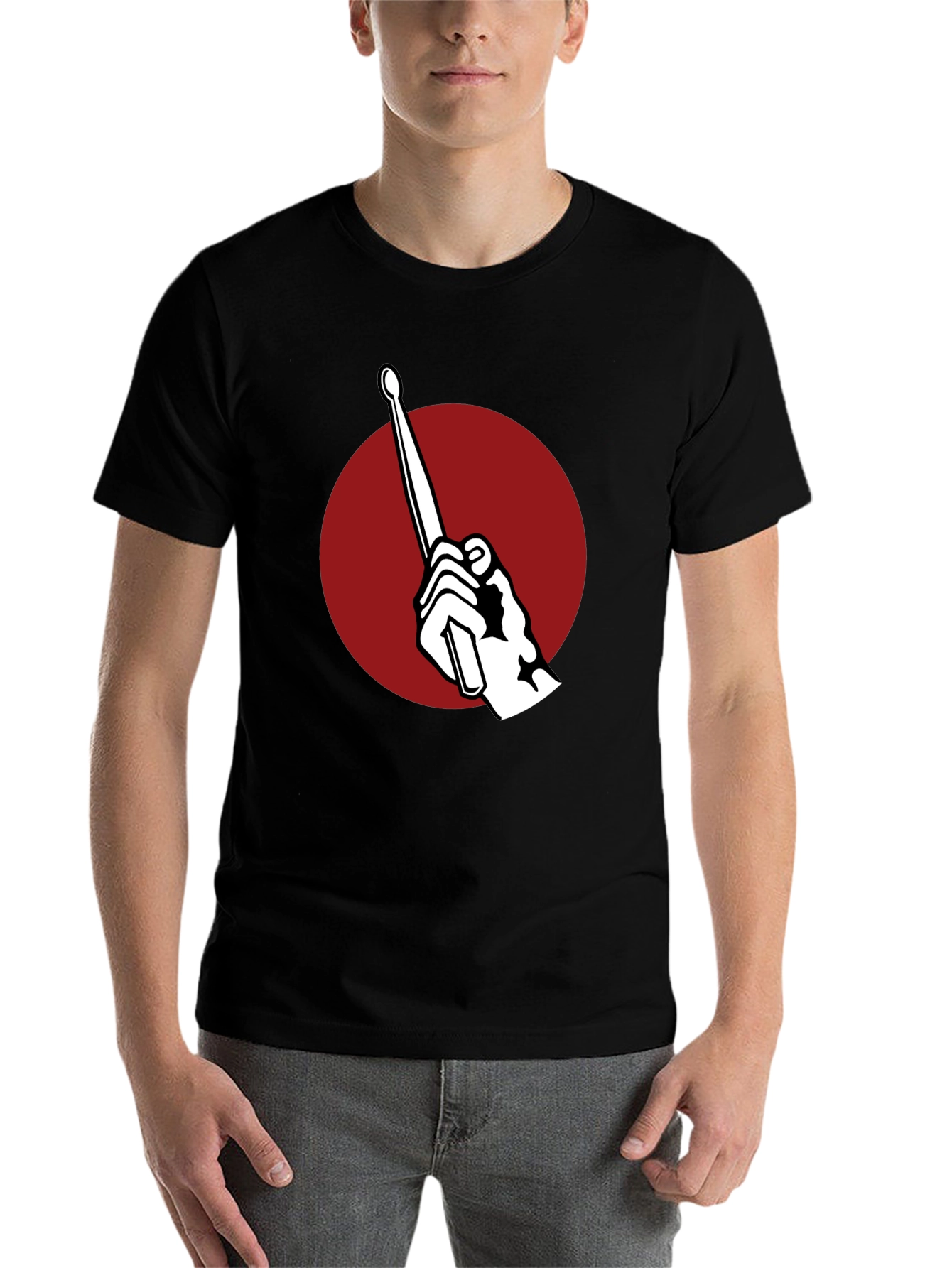 Black Drummer's Beat T-Shirt - Black Tee with Drumstick Design view 7