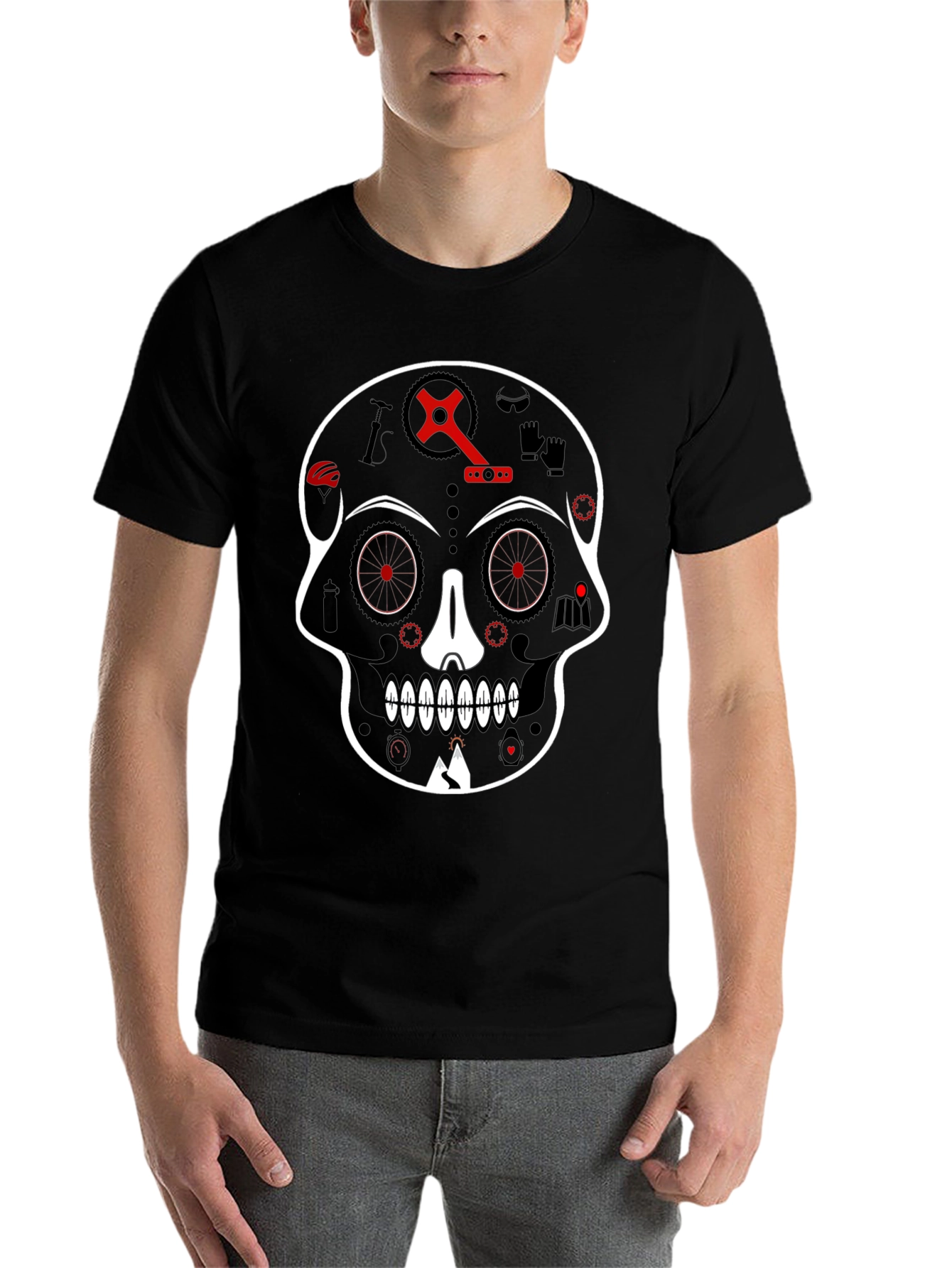 Black Skull Bicycle Graphic Tee - Cool Biker T-Shirt view 7