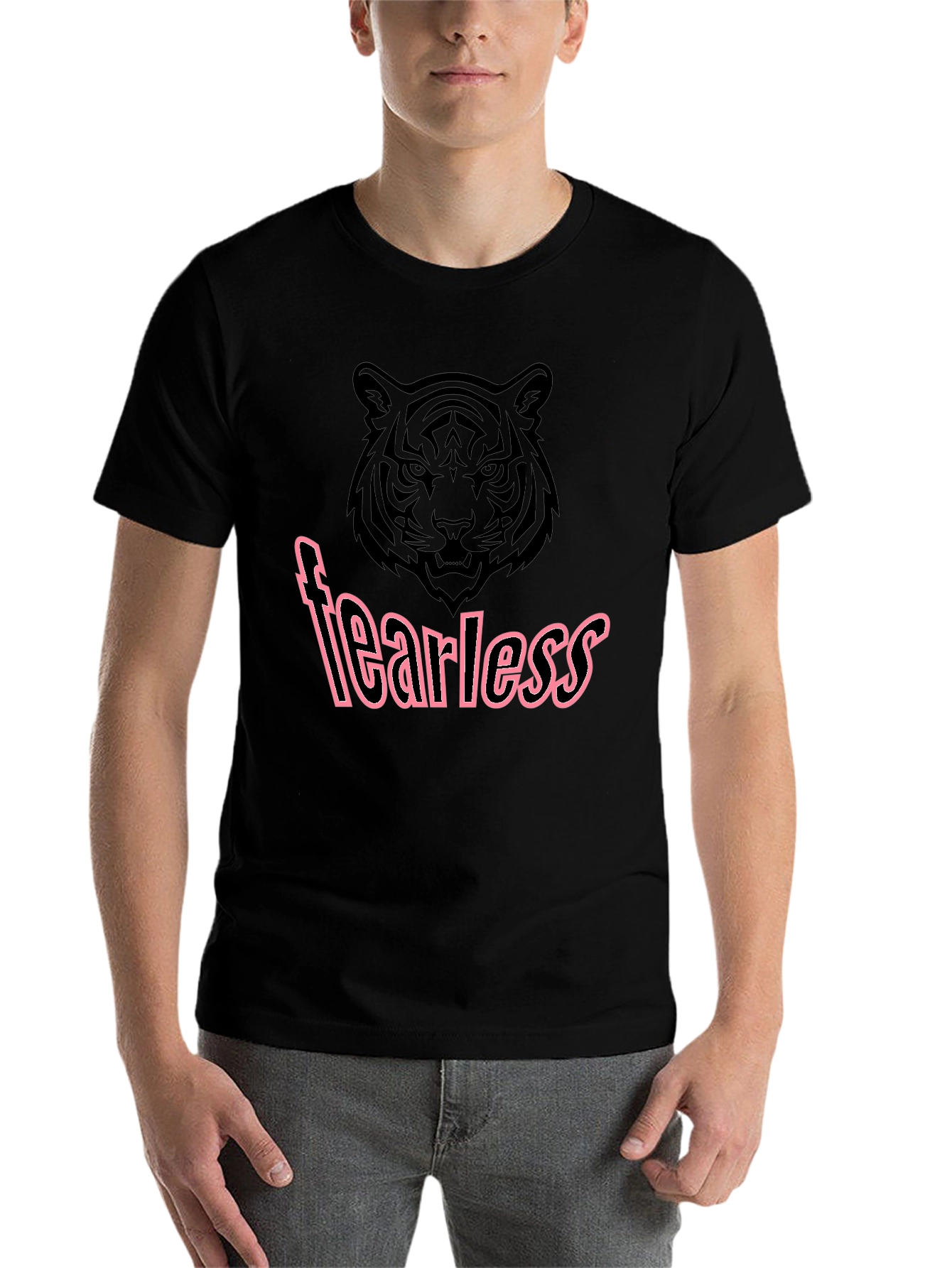 Black Fearless Tiger Graphic Tee - Stylish Men's Black T-Shirt view 7
