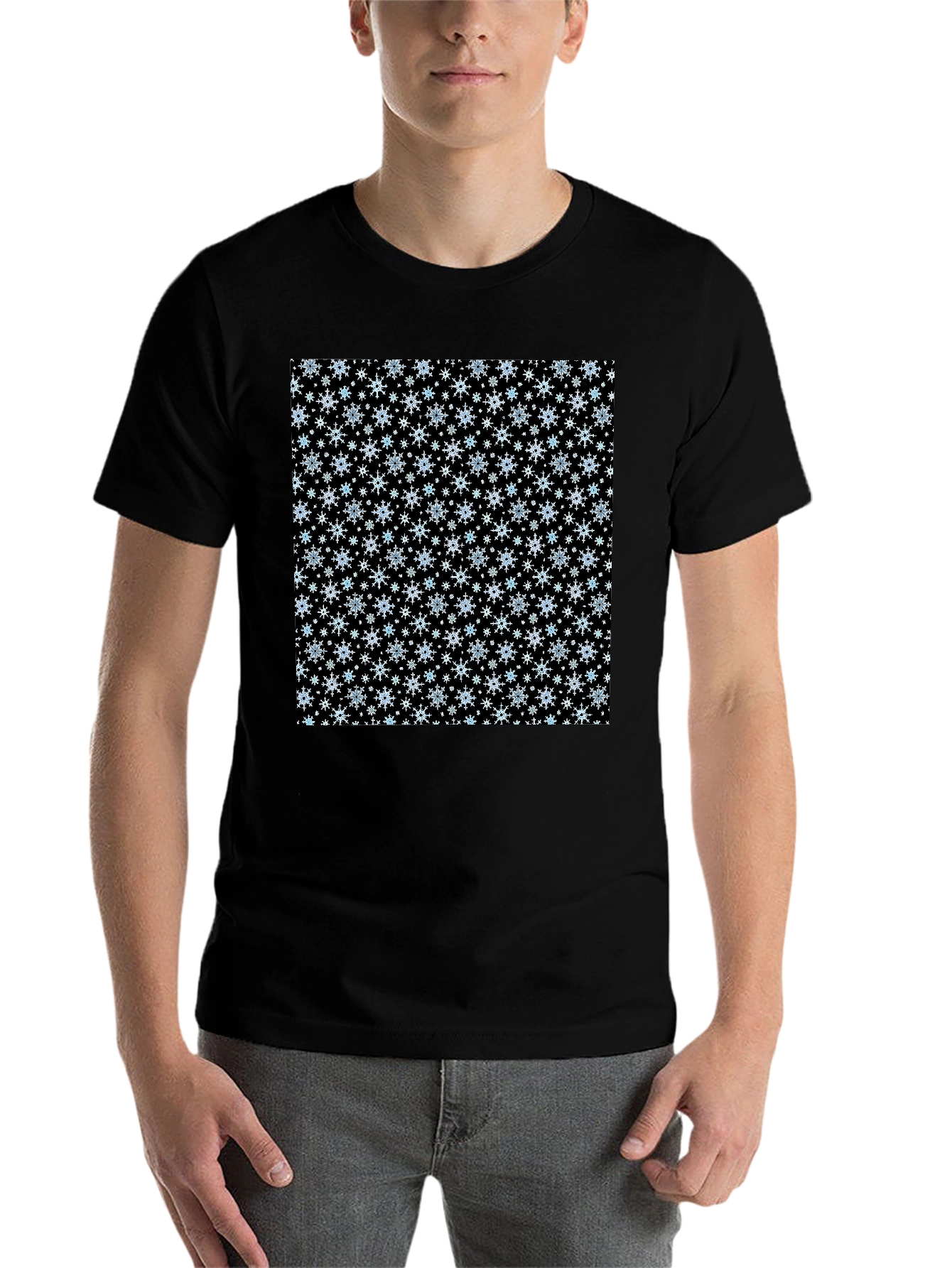 Black Snowflake Pattern Black T-Shirt view 7
