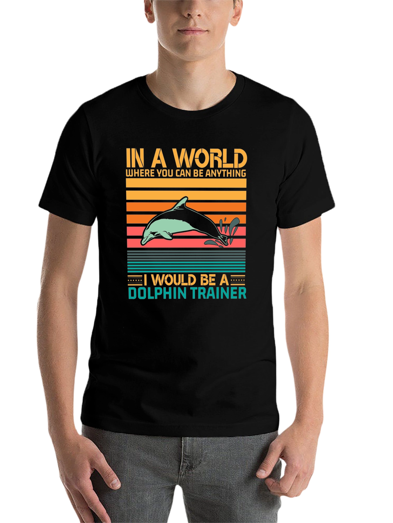 Black Dolphin Trainer Graphic Tee - Unisex Black T-Shirt view 7