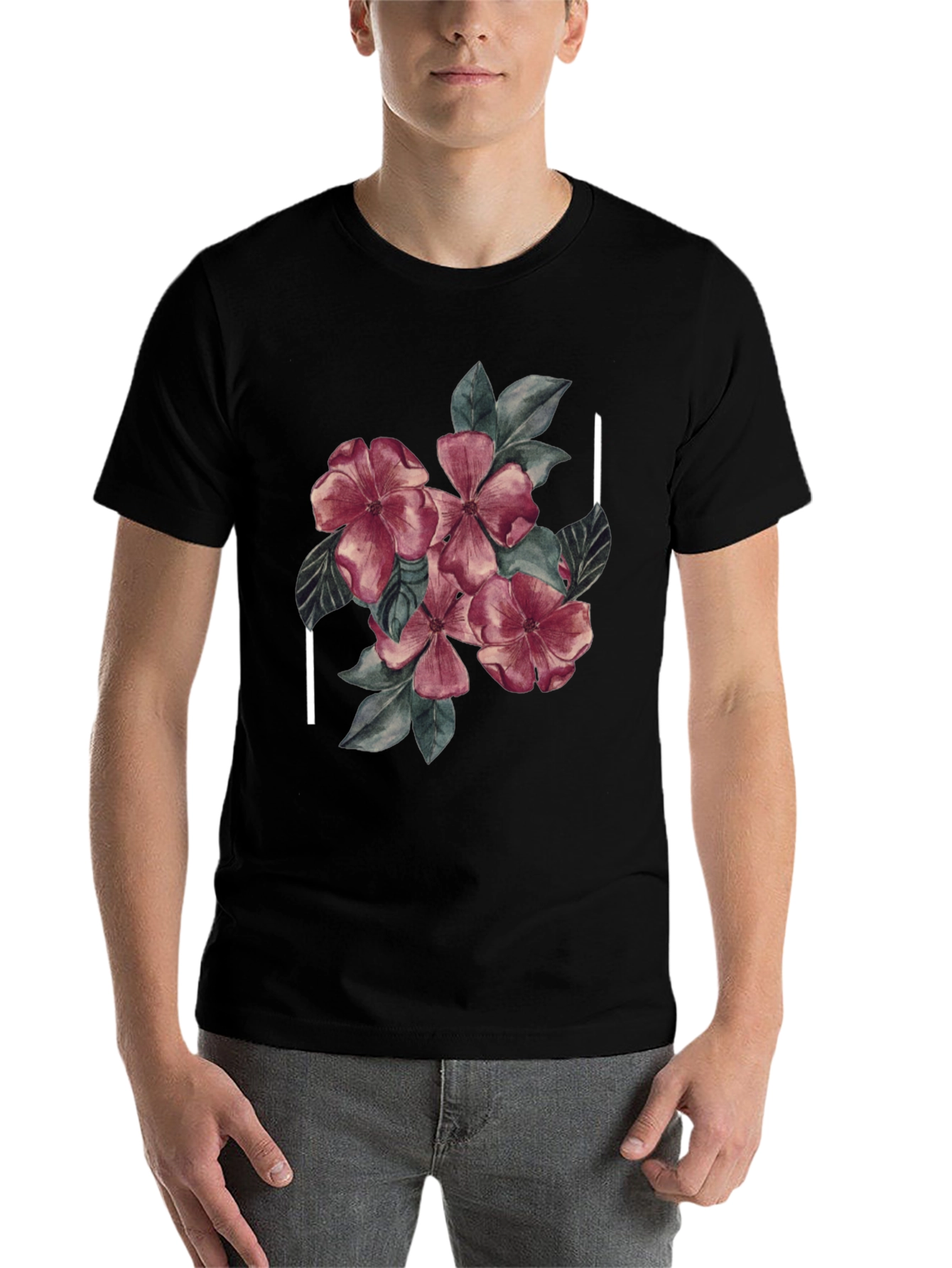 Black Floral Graphic Black Tee - Stylish & Unique Design view 7