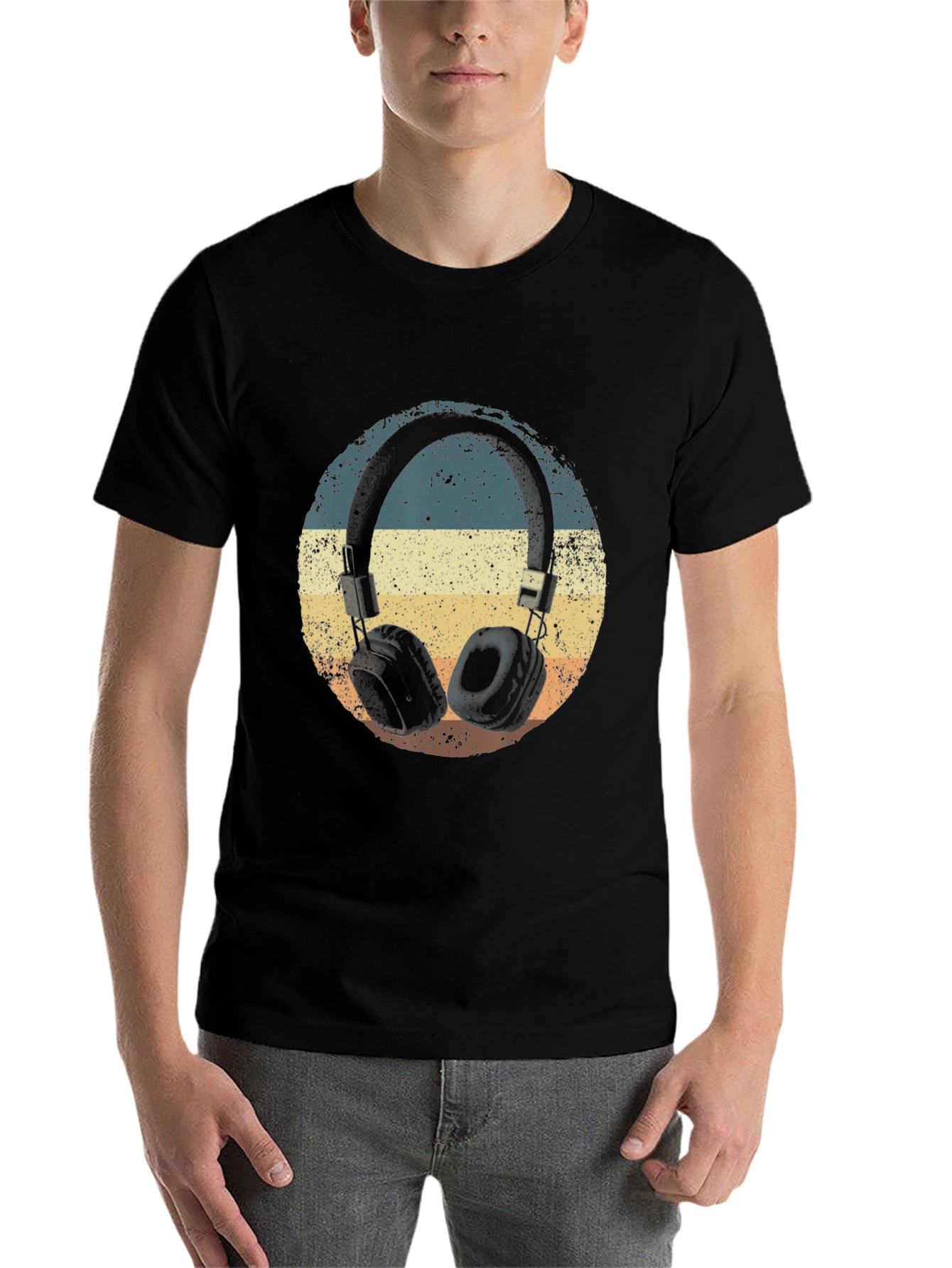 Black Retro Headphones T-Shirt - Vintage Style Music Tee view 7