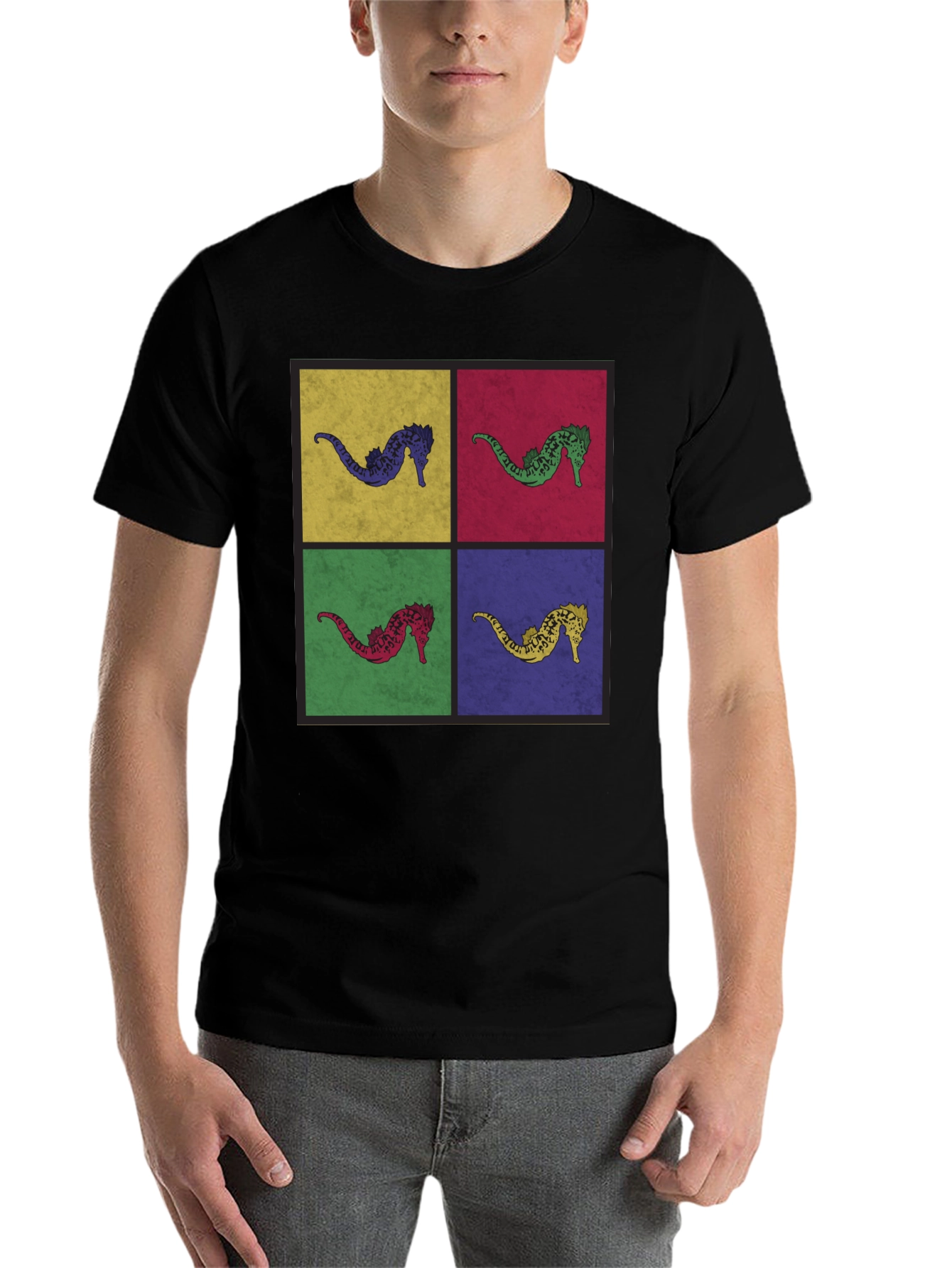 Black Pop Art Seahorse Graphic T-Shirt - Black view 7