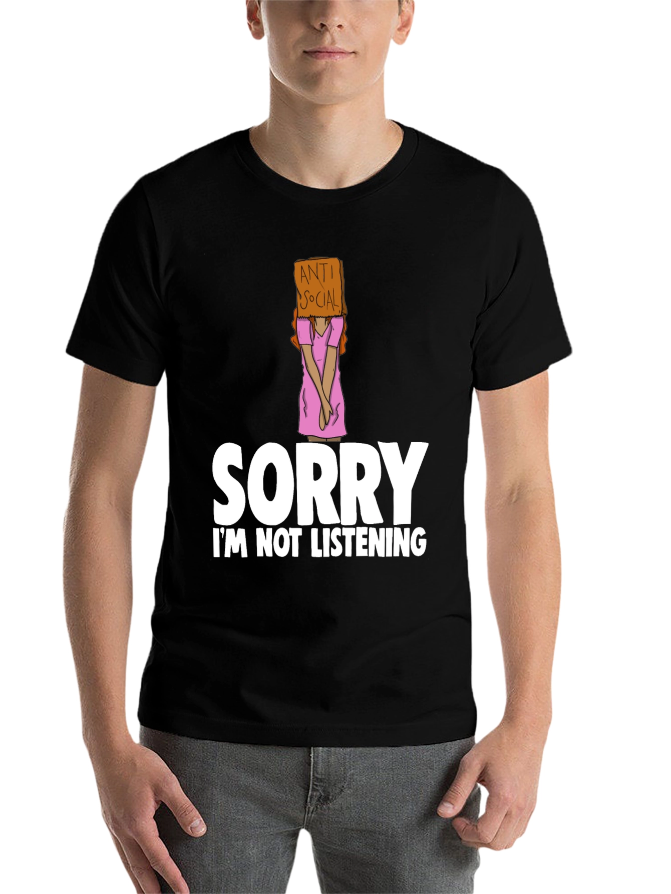 Black Anti-Social Graphic Tee: Sorry Not Listening view 7