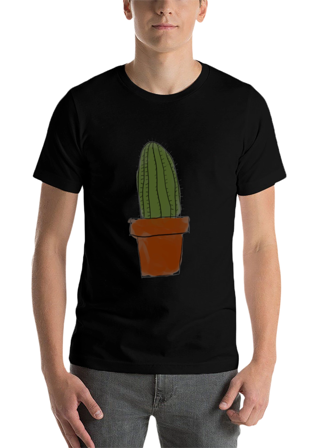 Black Cactus Plant Graphic Tee - Casual Black T-Shirt view 7