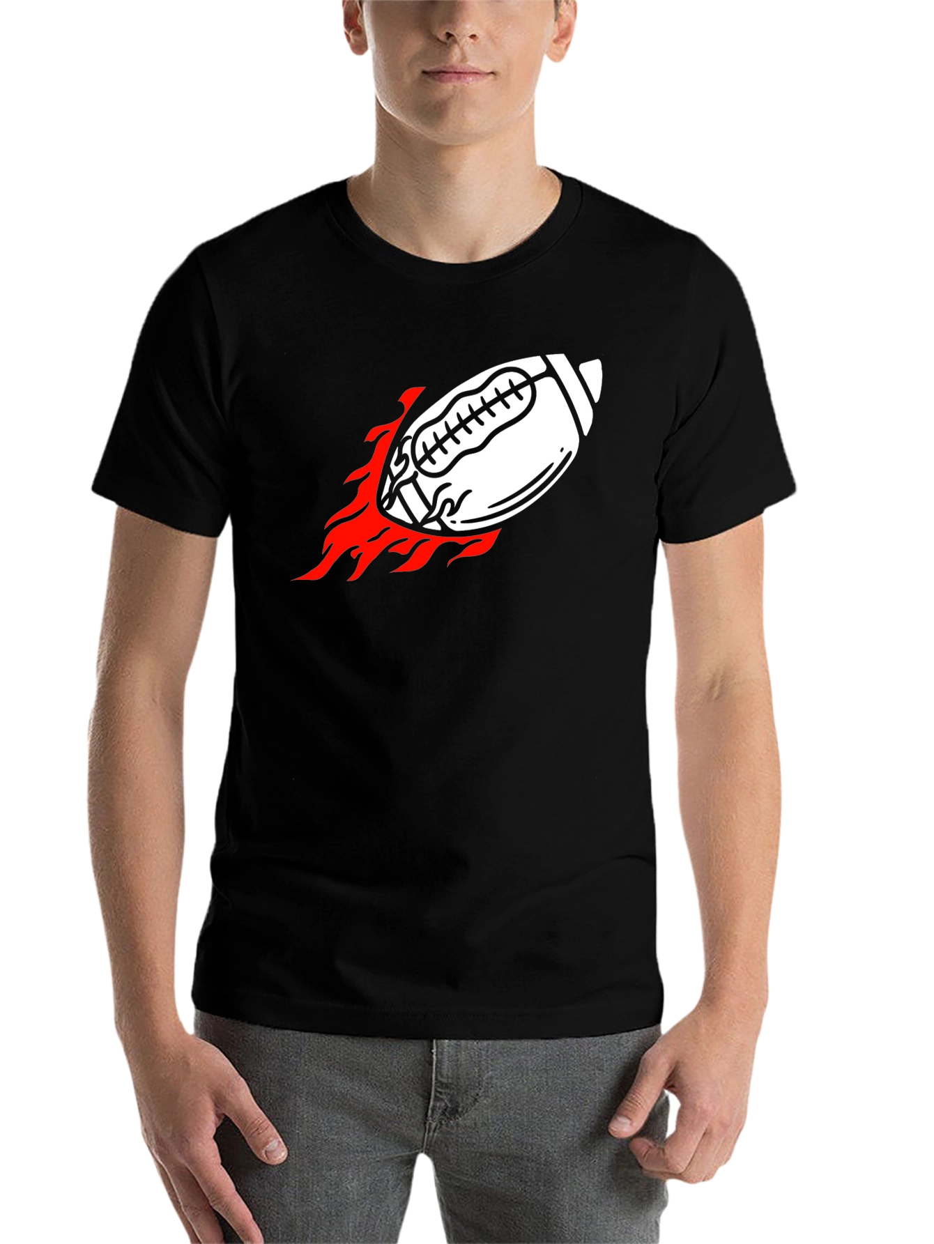 Black Flaming Football Graphic Tee - Black Cotton Shirt view 7