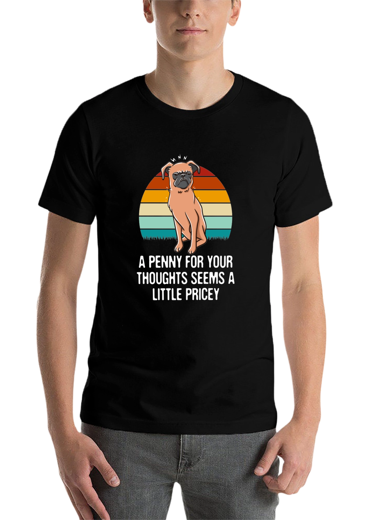 Black Funny Pug T-Shirt: A Penny For Your Thoughts view 7