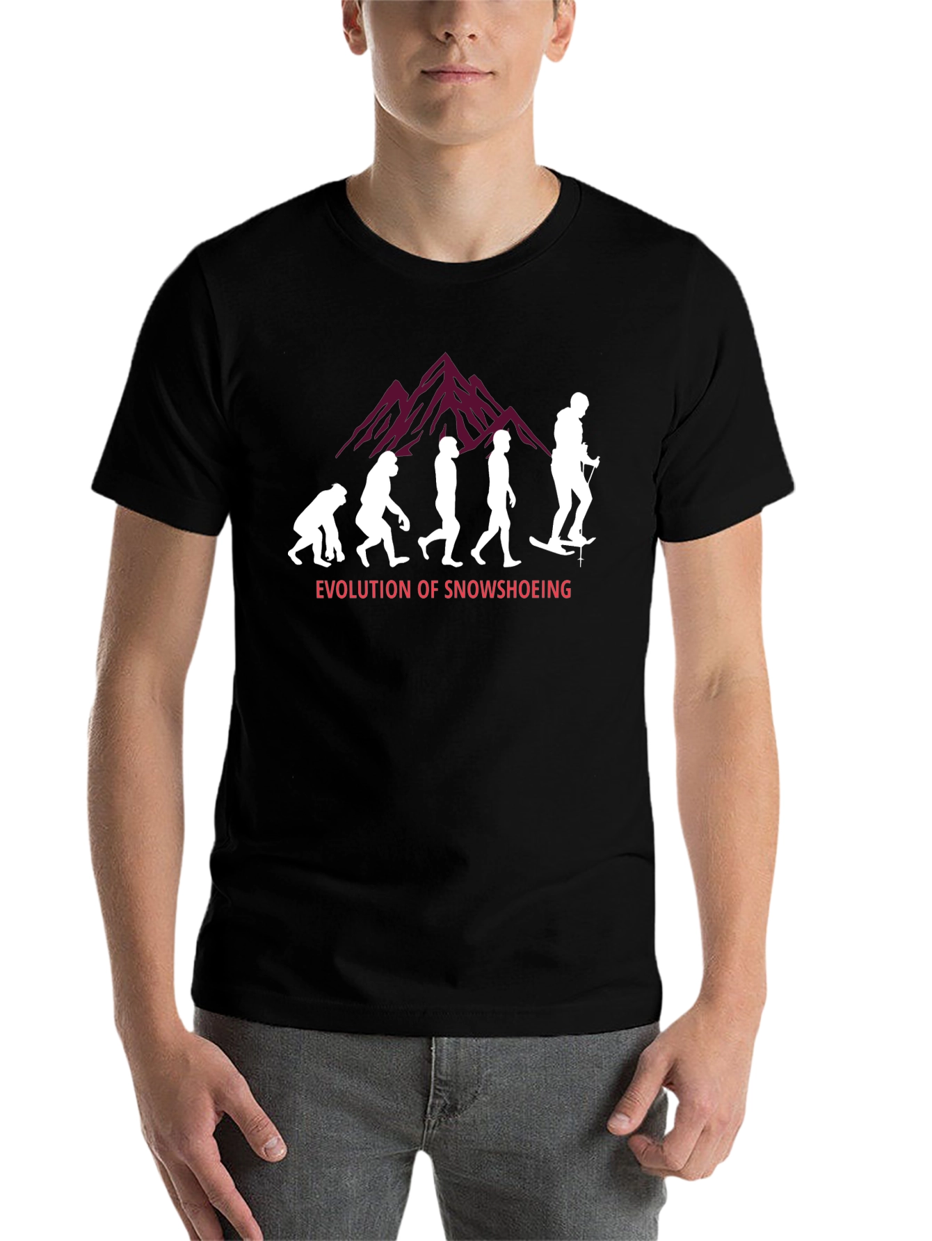 Black Evolution of Snowshoeing Black T-Shirt view 7