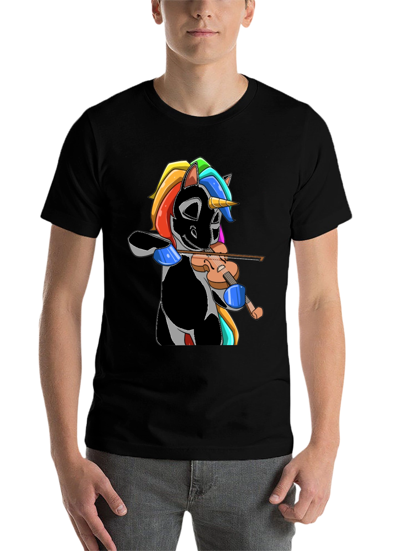 Black Unicorn Violinist Graphic Tee - Black view 7