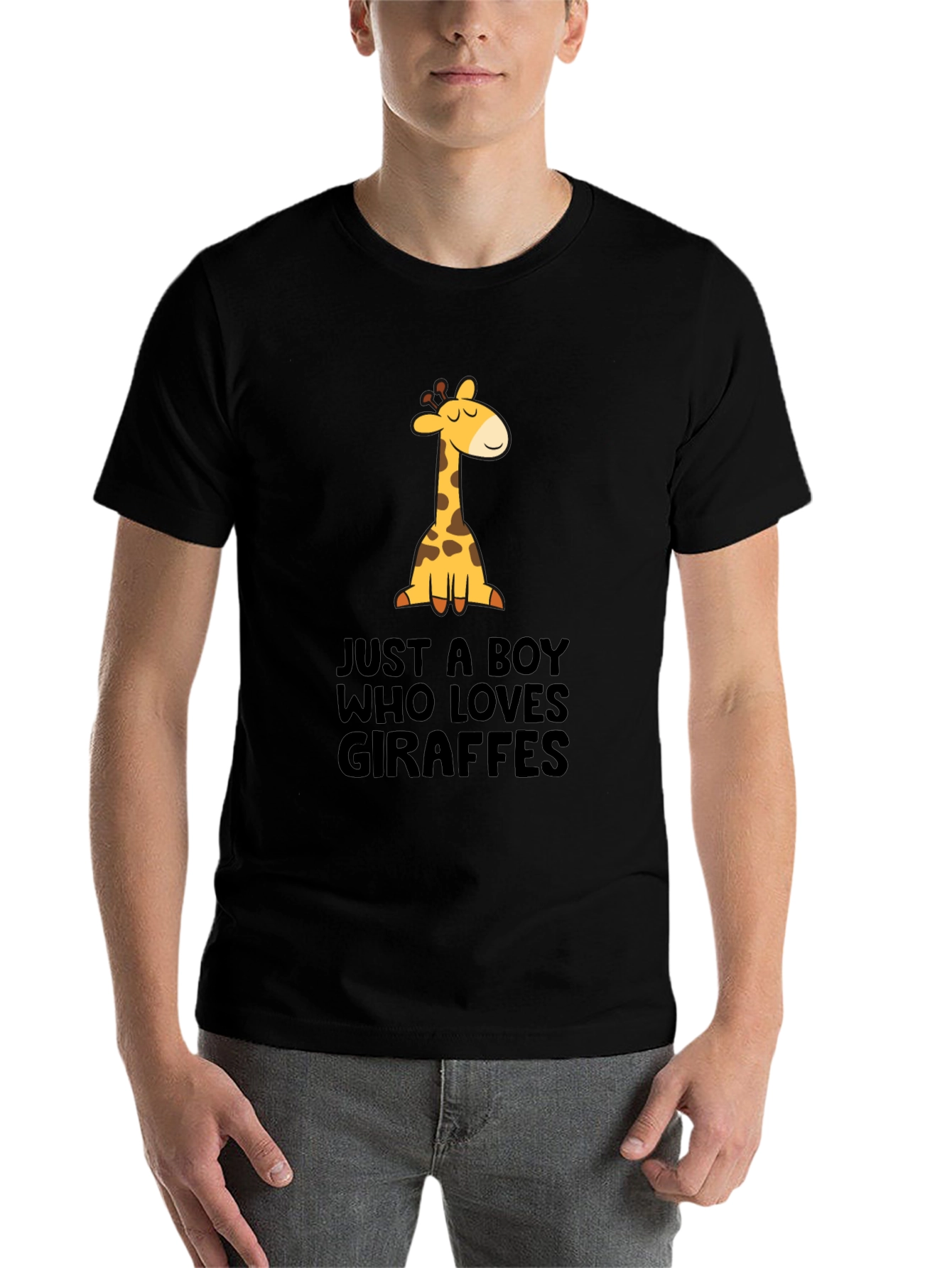 Just A Boy Who Loves Giraffes Black T-Shirt - 7