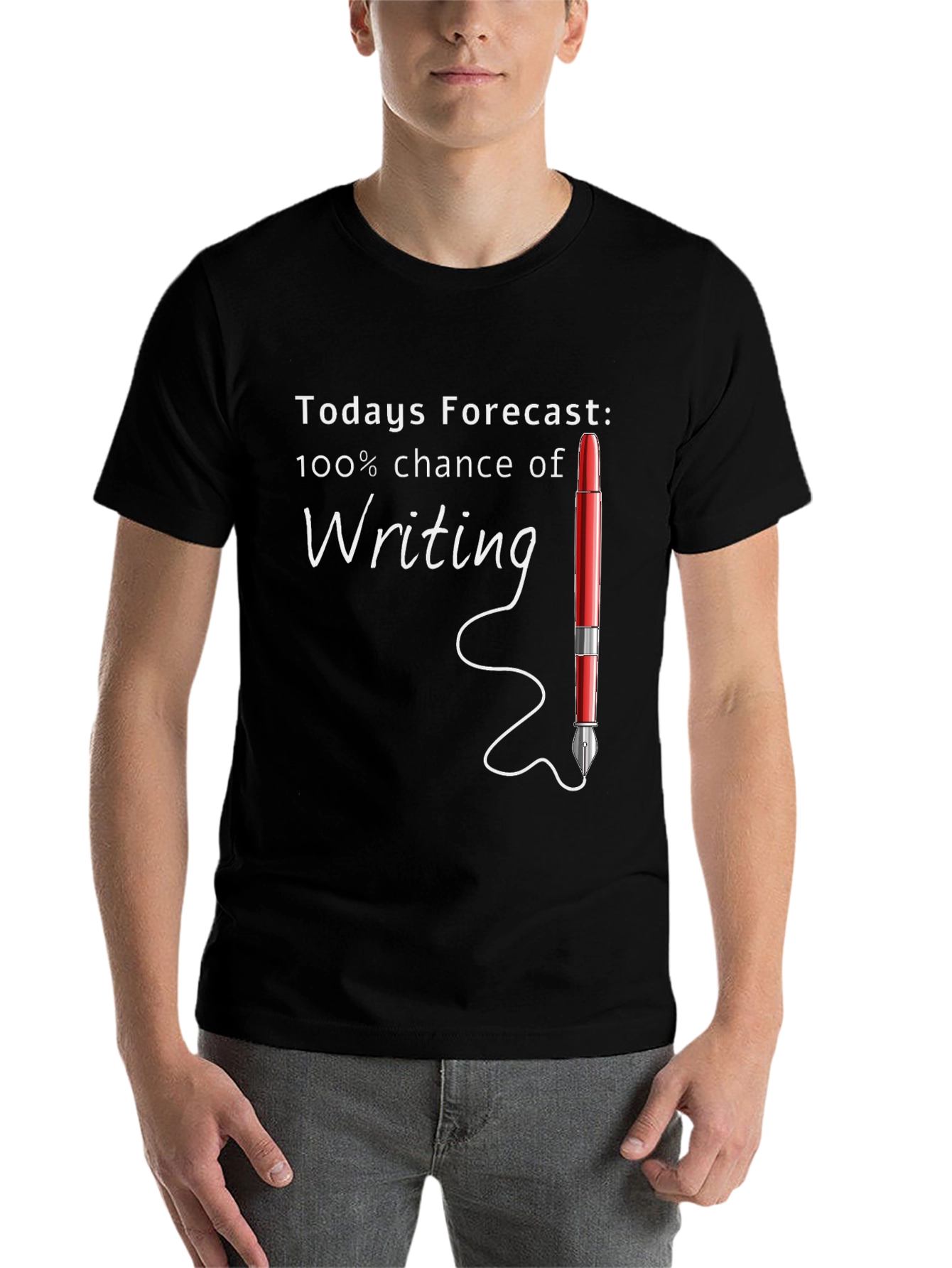 Black Writer's Forecast T-Shirt - 100% Chance of Writing view 7