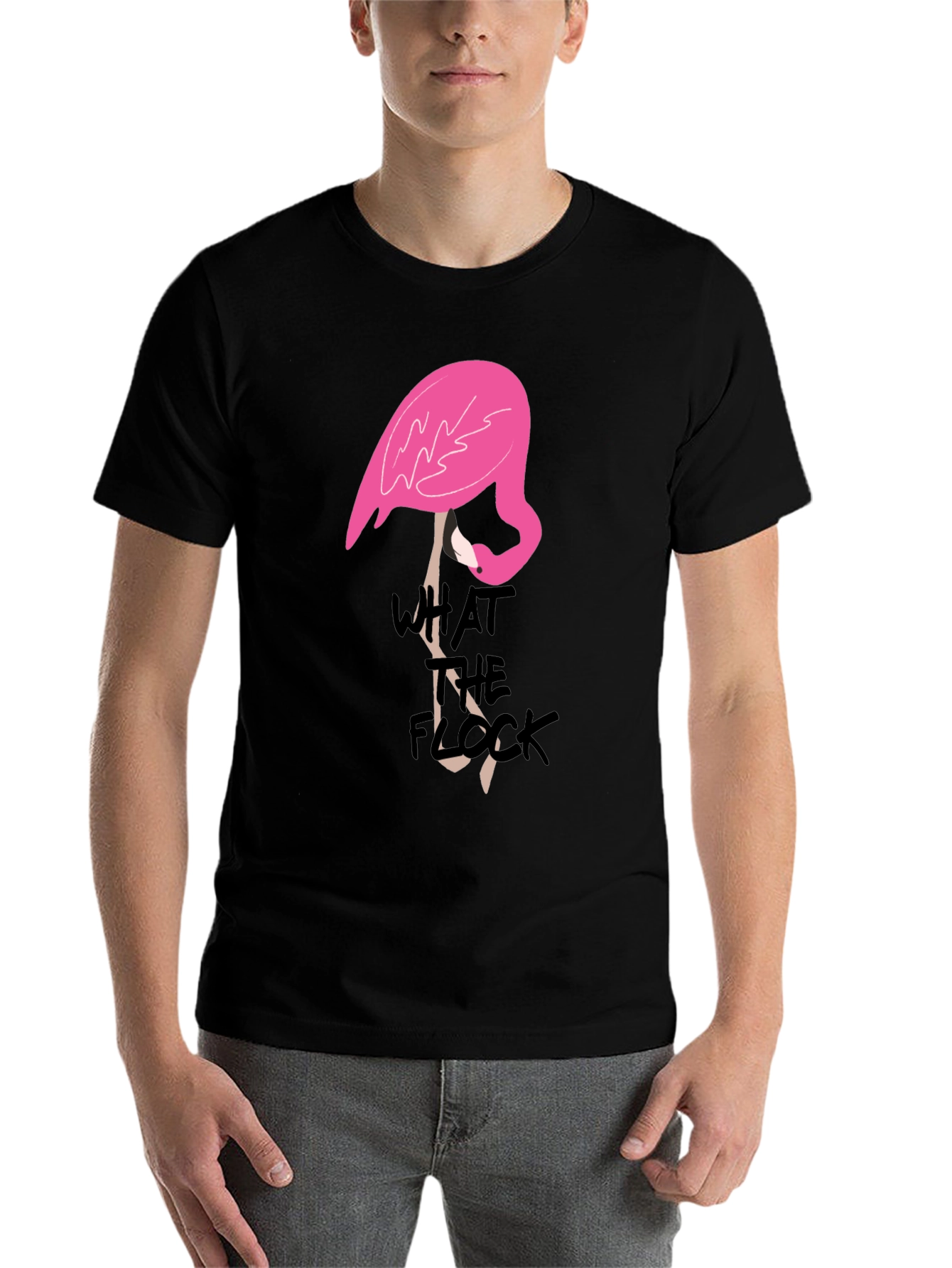 Black What the Flock T-Shirt - Quirky Flamingo Tee view 7