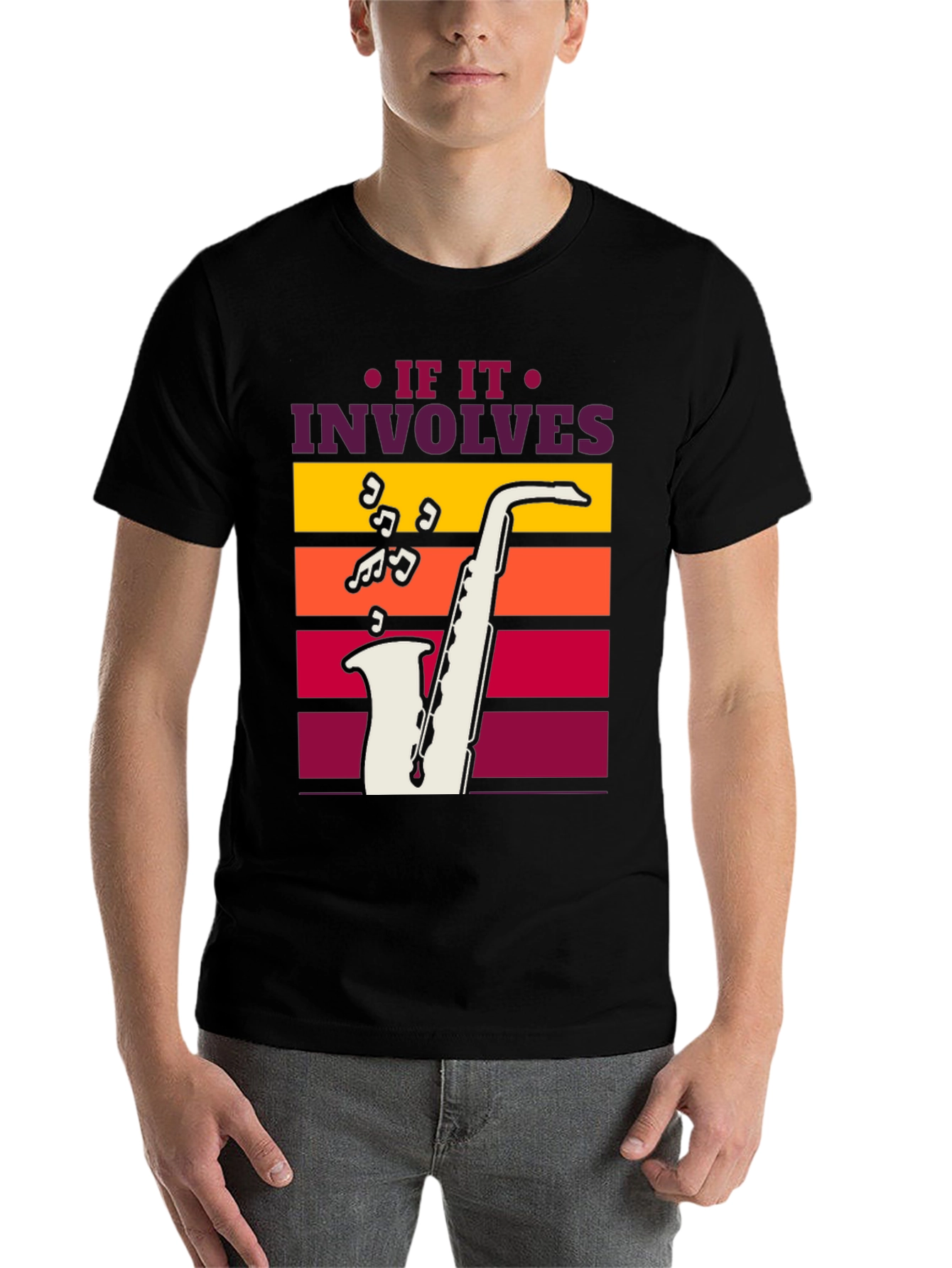 Black If It Involves Saxophone Black Graphic Tee view 7
