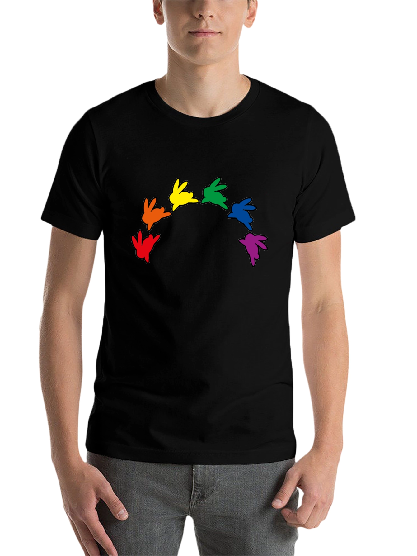 Black Rainbow Bunny Graphic Black T-Shirt view 7