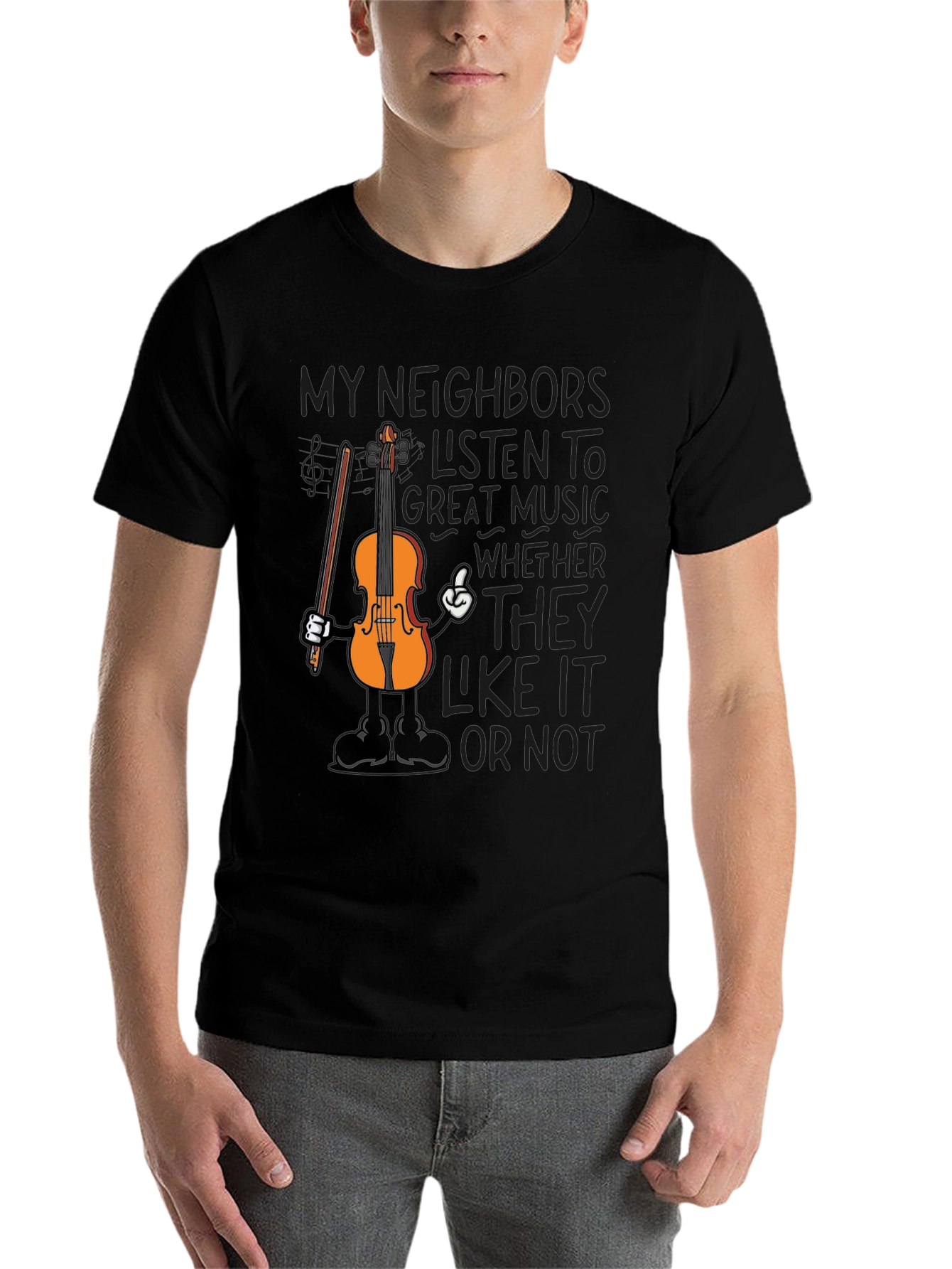 Black Funny Music T-Shirt - My Neighbors Listen To Great Music view 7