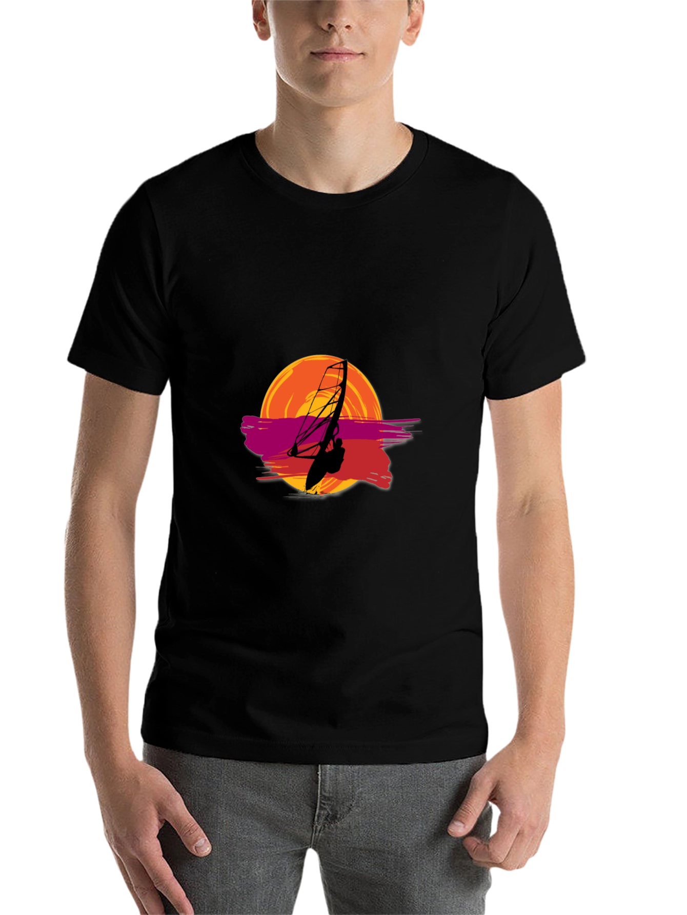 Black Sunset Windsurfer Graphic Tee view 7