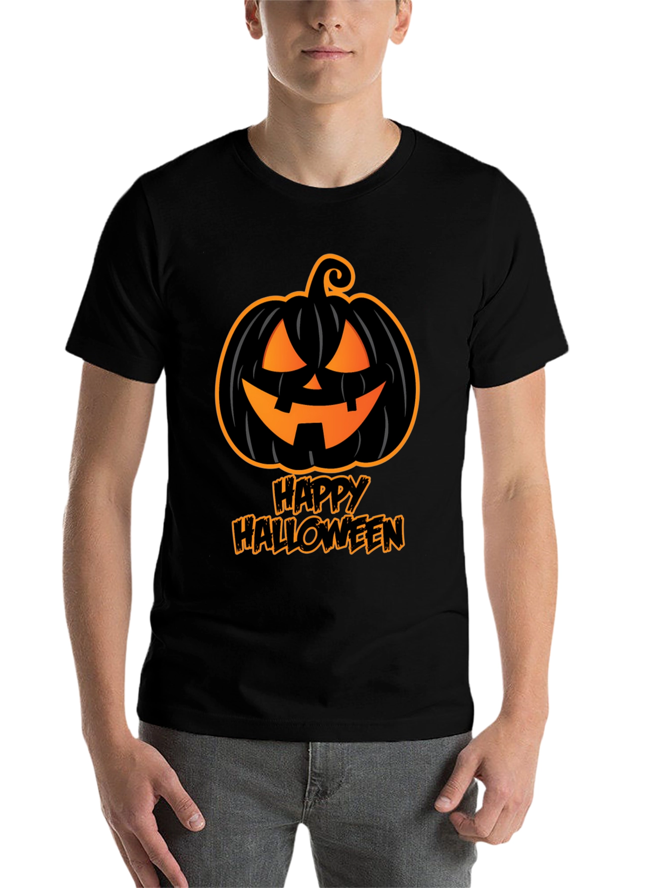 Black Happy Halloween Pumpkin T-Shirt view 7