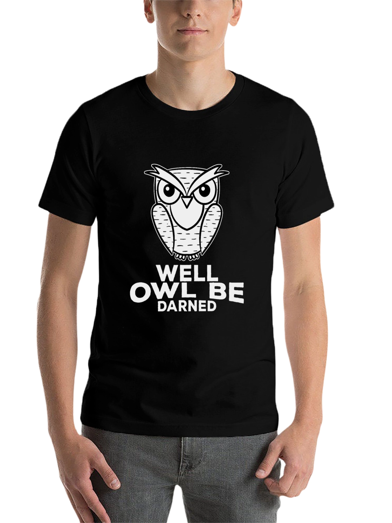 Black Well Owl Be Darned Men's Black Graphic T-Shirt view 7