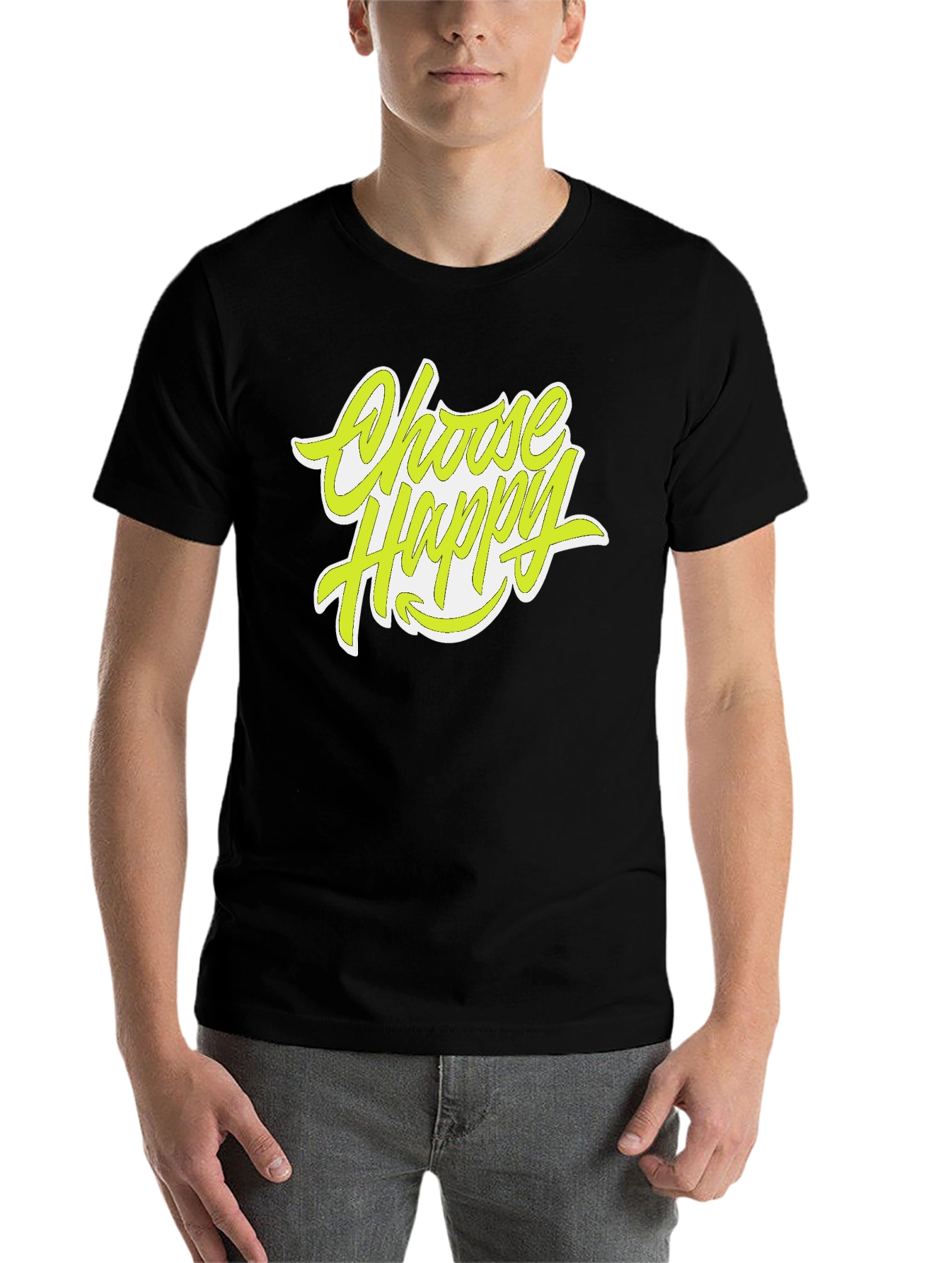 Black Choose Happy Graphic Tee - Stylish Positive Vibes Shirt view 7