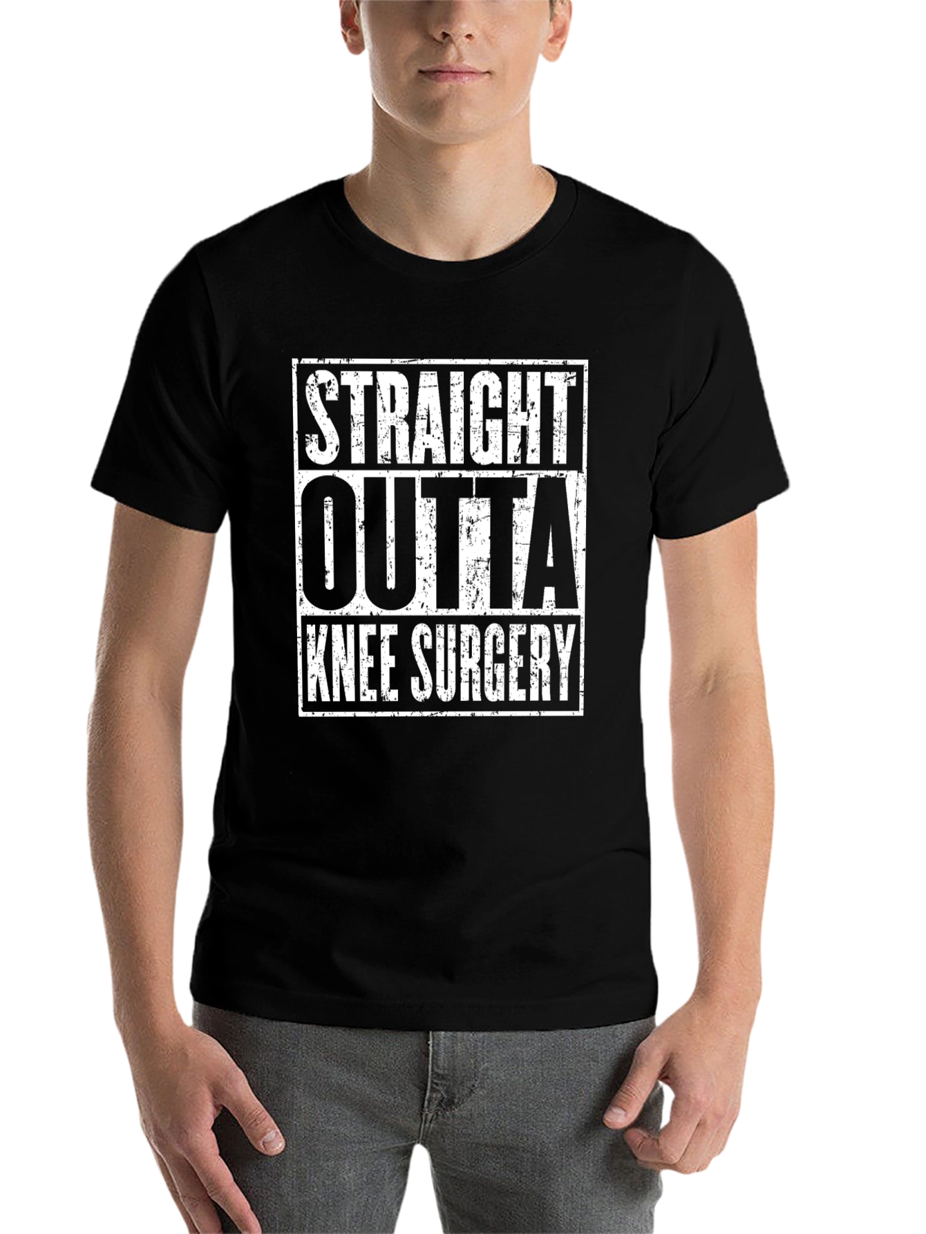 Black Straight Outta Knee Surgery Black T-Shirt view 7