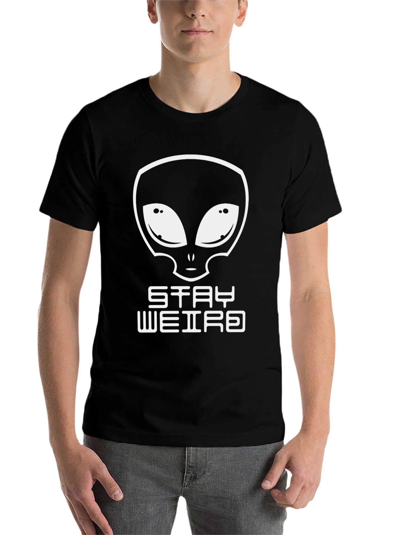 Black Stay Weird Alien Graphic Black T-Shirt view 7