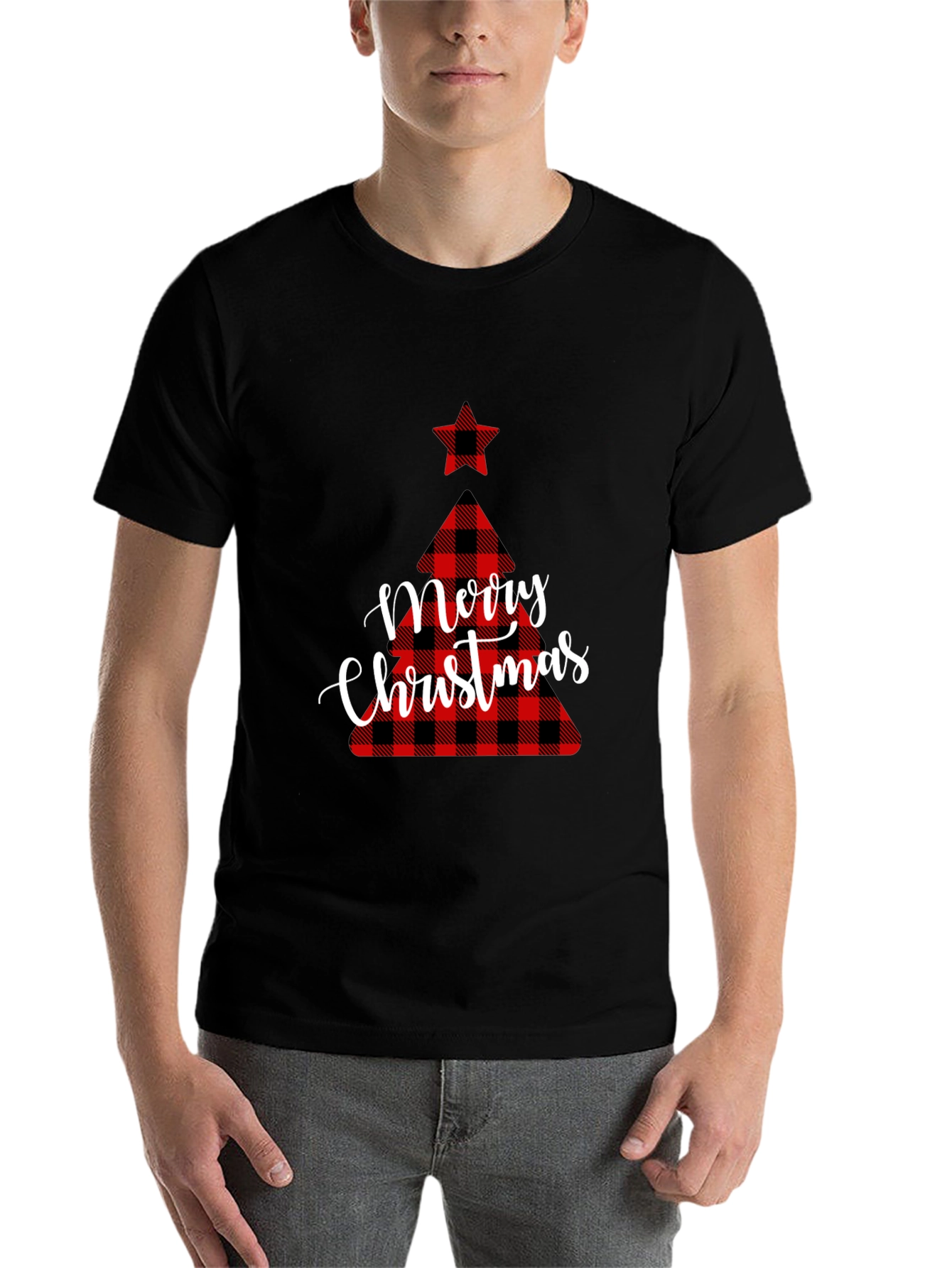 Black Plaid Christmas Tree Graphic Tee view 7
